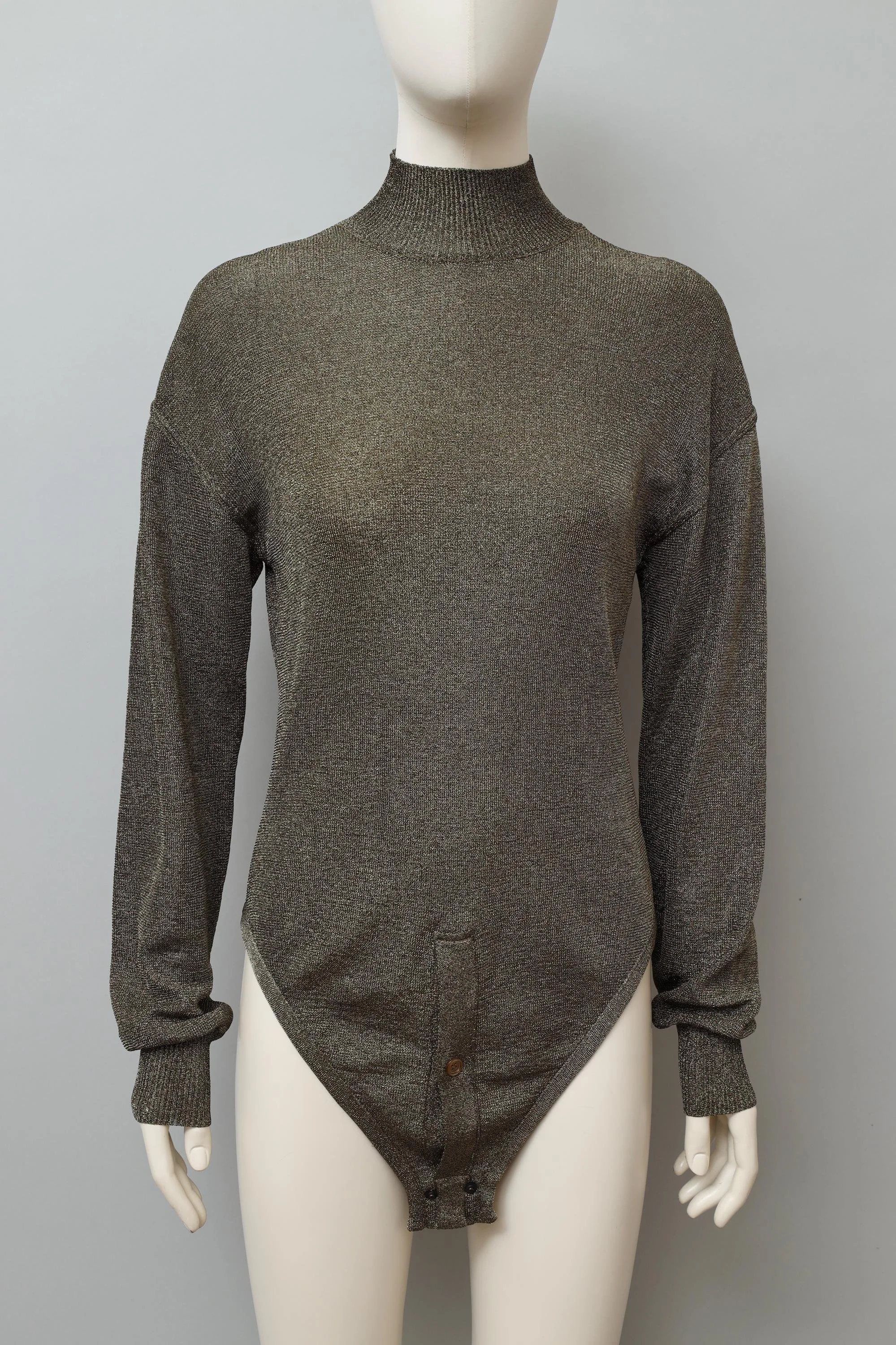 1990s Angelo Tarlazzi unisex gold lurex mock neck bodysuit