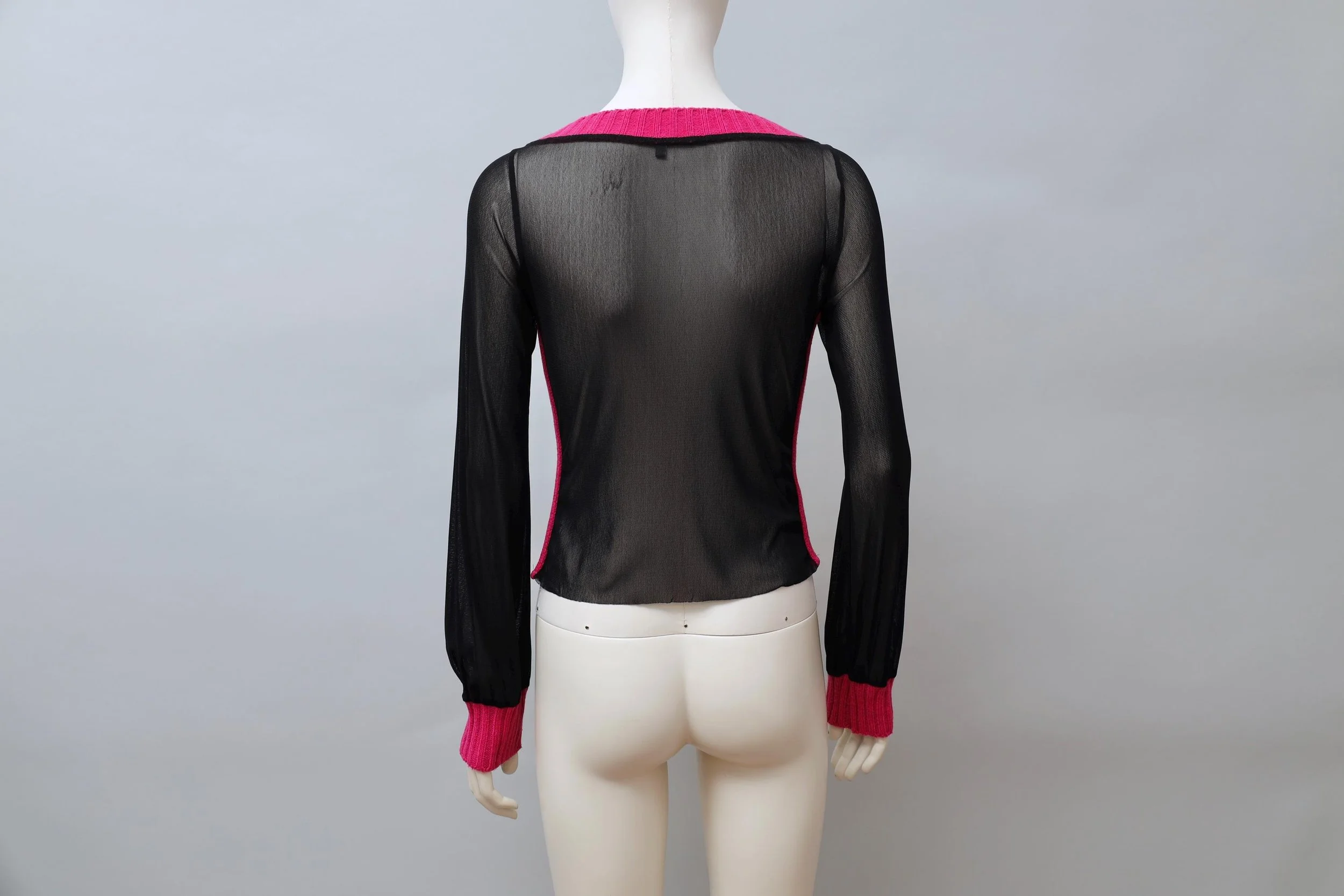 2000s I Gabbiani pink and black teddy bear knit mesh top
