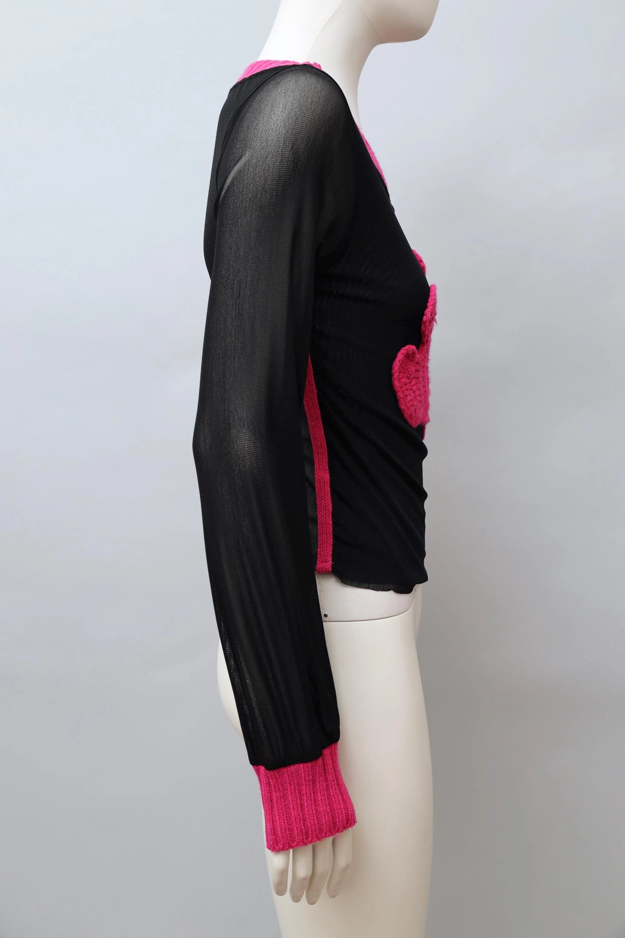 2000s I Gabbiani pink and black teddy bear knit mesh top
