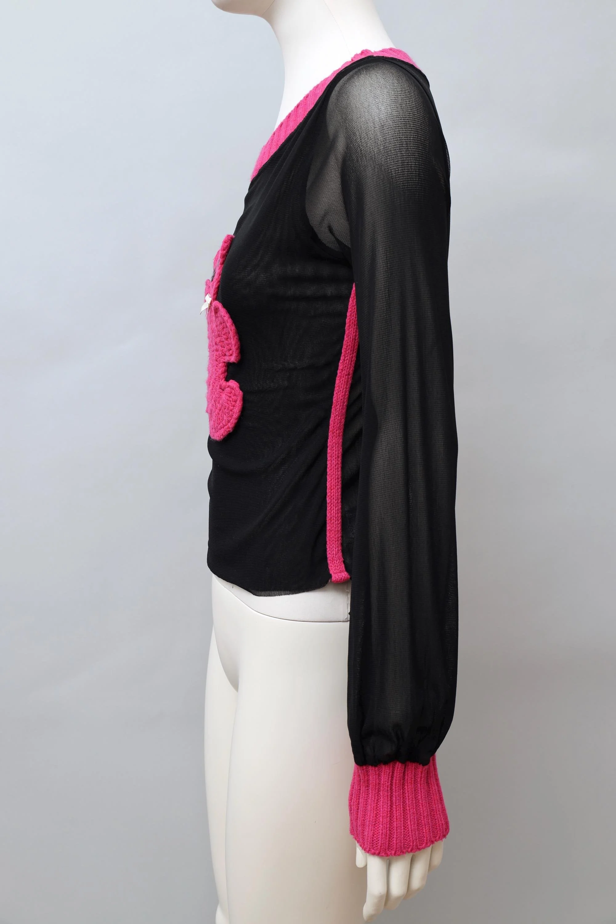 2000s I Gabbiani pink and black teddy bear knit mesh top