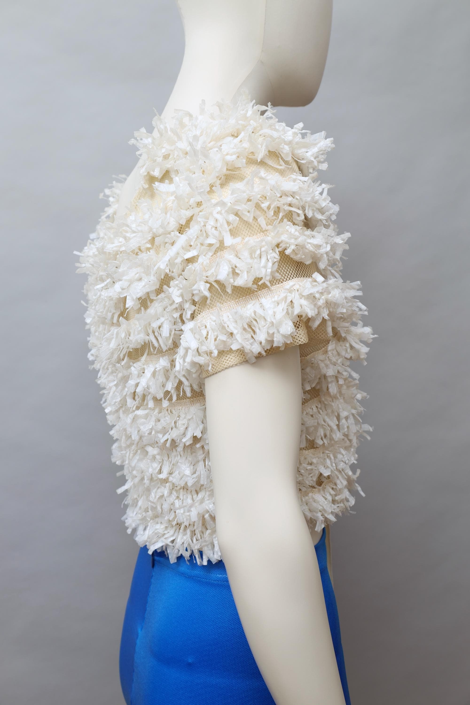 late 1980s / early 1990s Decollage off white mesh and raffia top