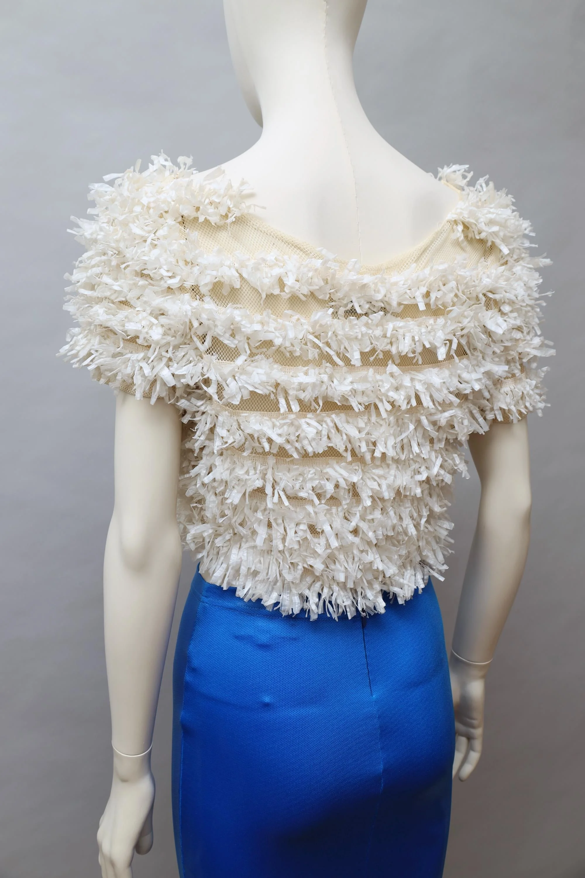 late 1980s / early 1990s Decollage off white mesh and raffia top
