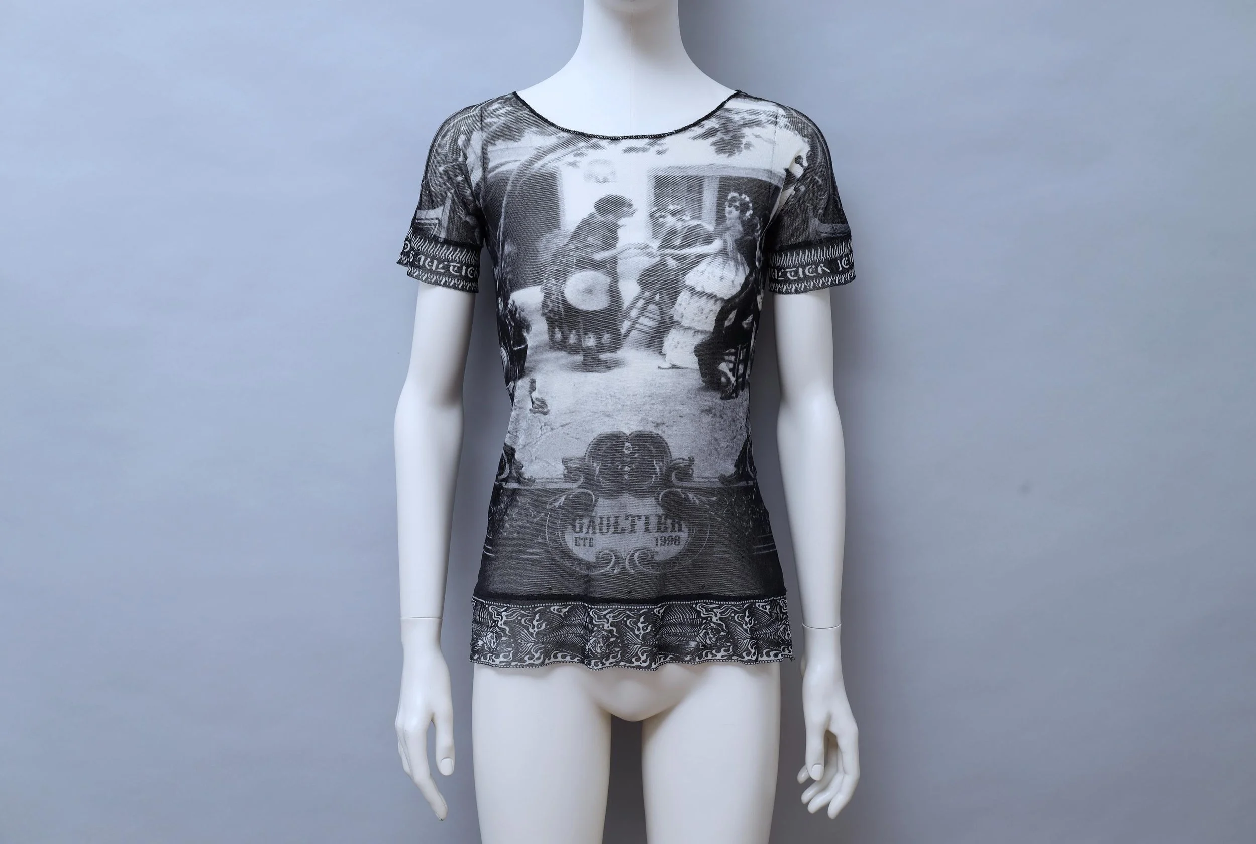 S/S 1998 Jean Paul Gaultier black and white photograph mesh t-shirtS/S 1998 Jean Paul Gaultier black and white photograph mesh t-shirt