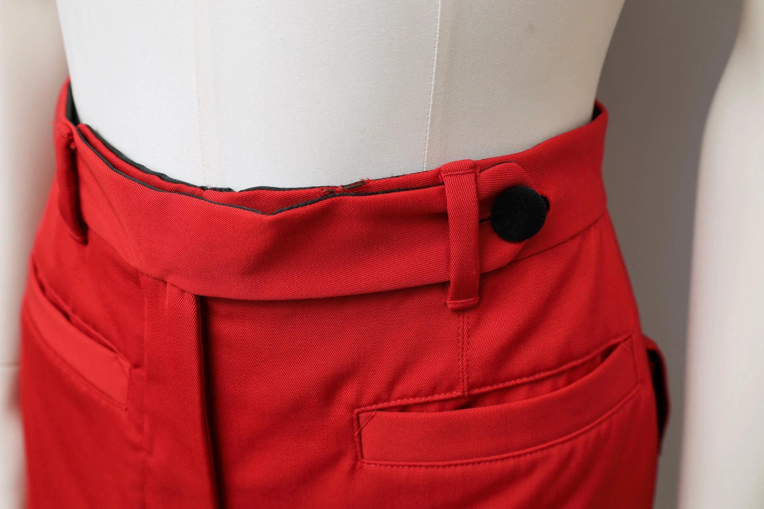 1990s Jean Paul Gaultier red shorts black velvet button