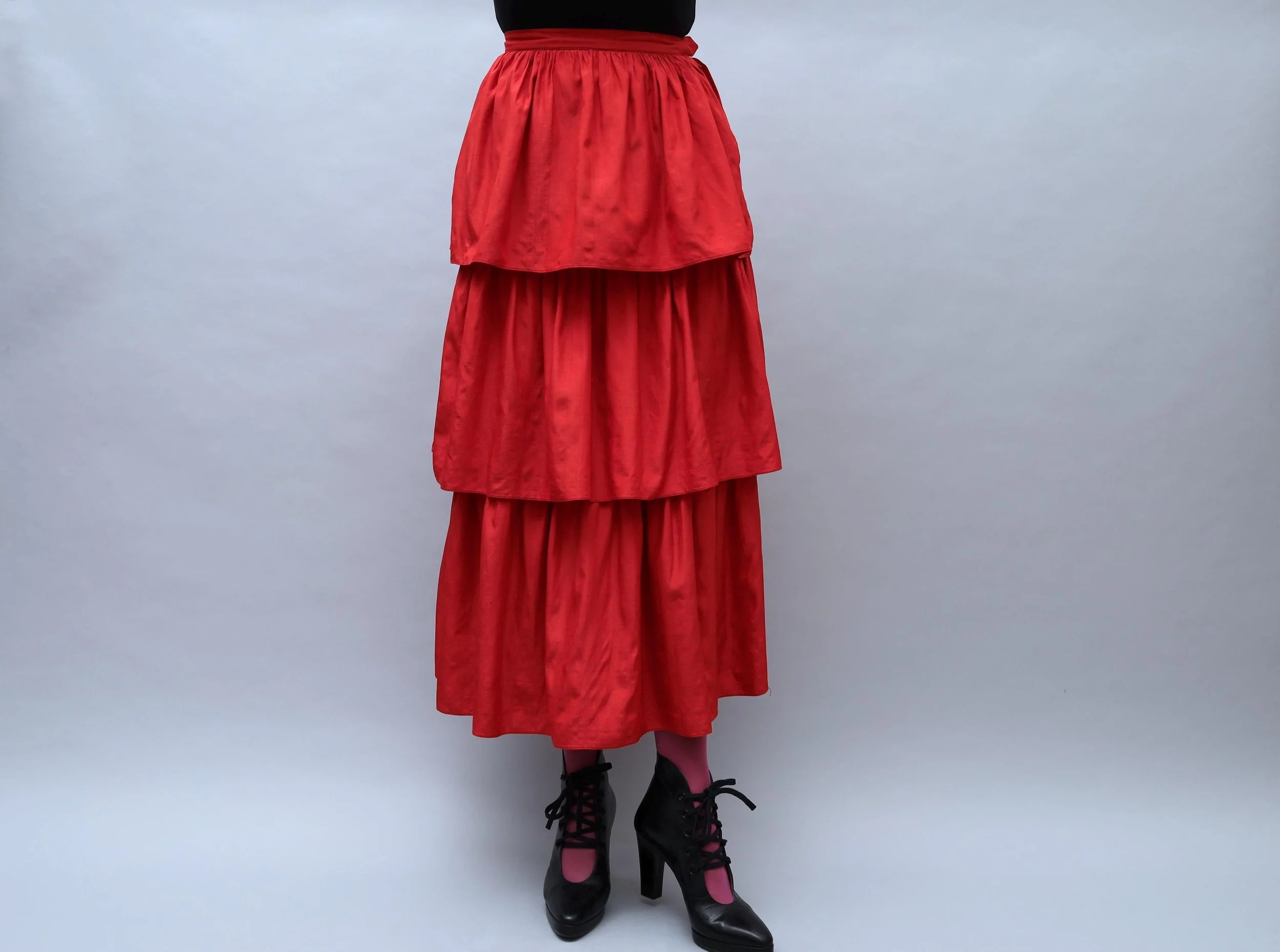 1970s Yves Saint Laurent Rive Gauche tiered red raw silk skirt