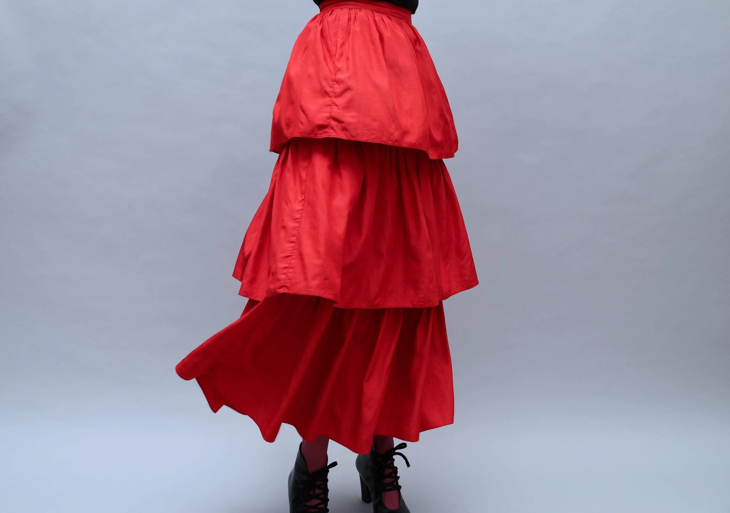 1970s Yves Saint Laurent Rive Gauche tiered red raw silk skirt