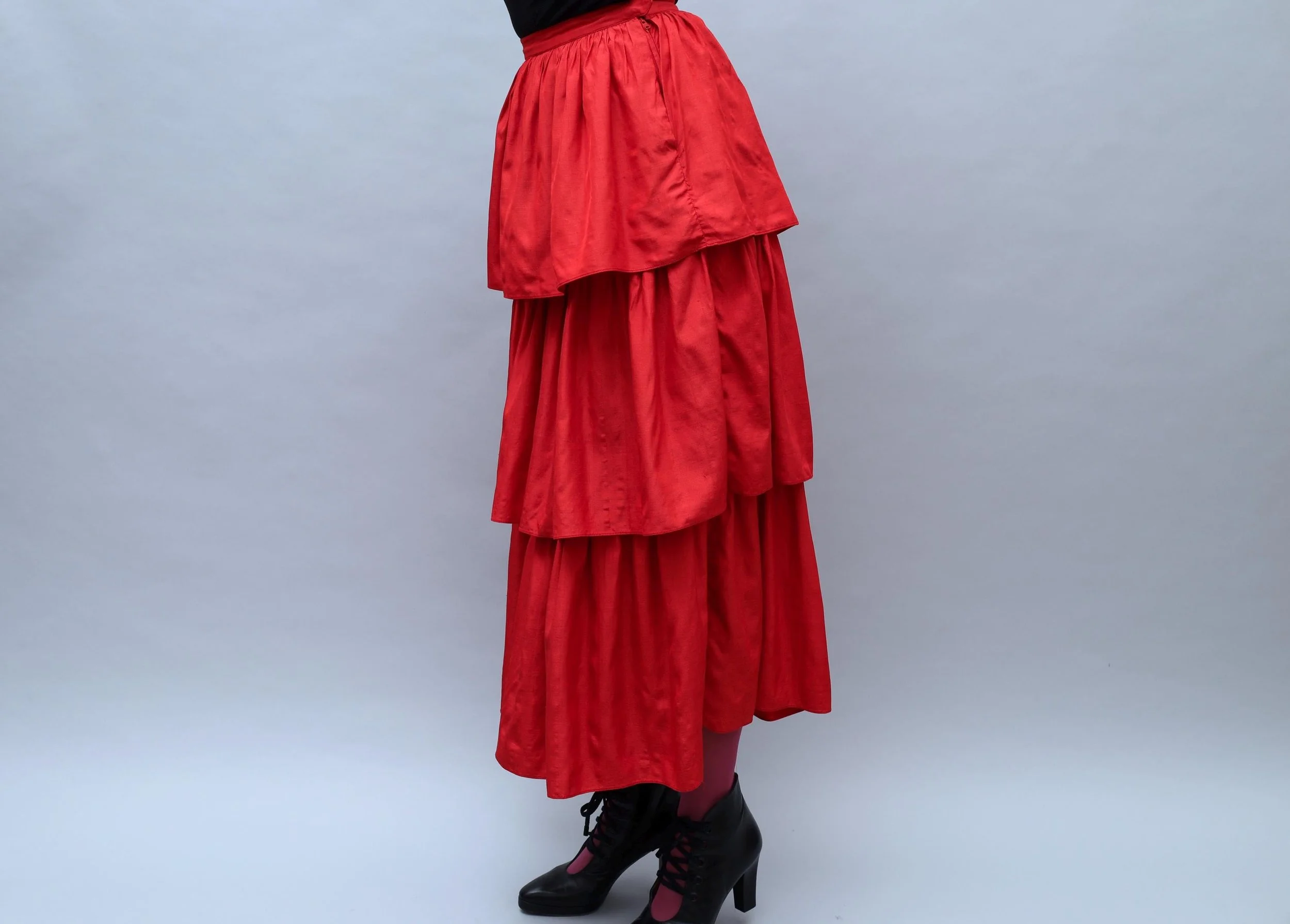 1970s Yves Saint Laurent Rive Gauche tiered red raw silk skirt