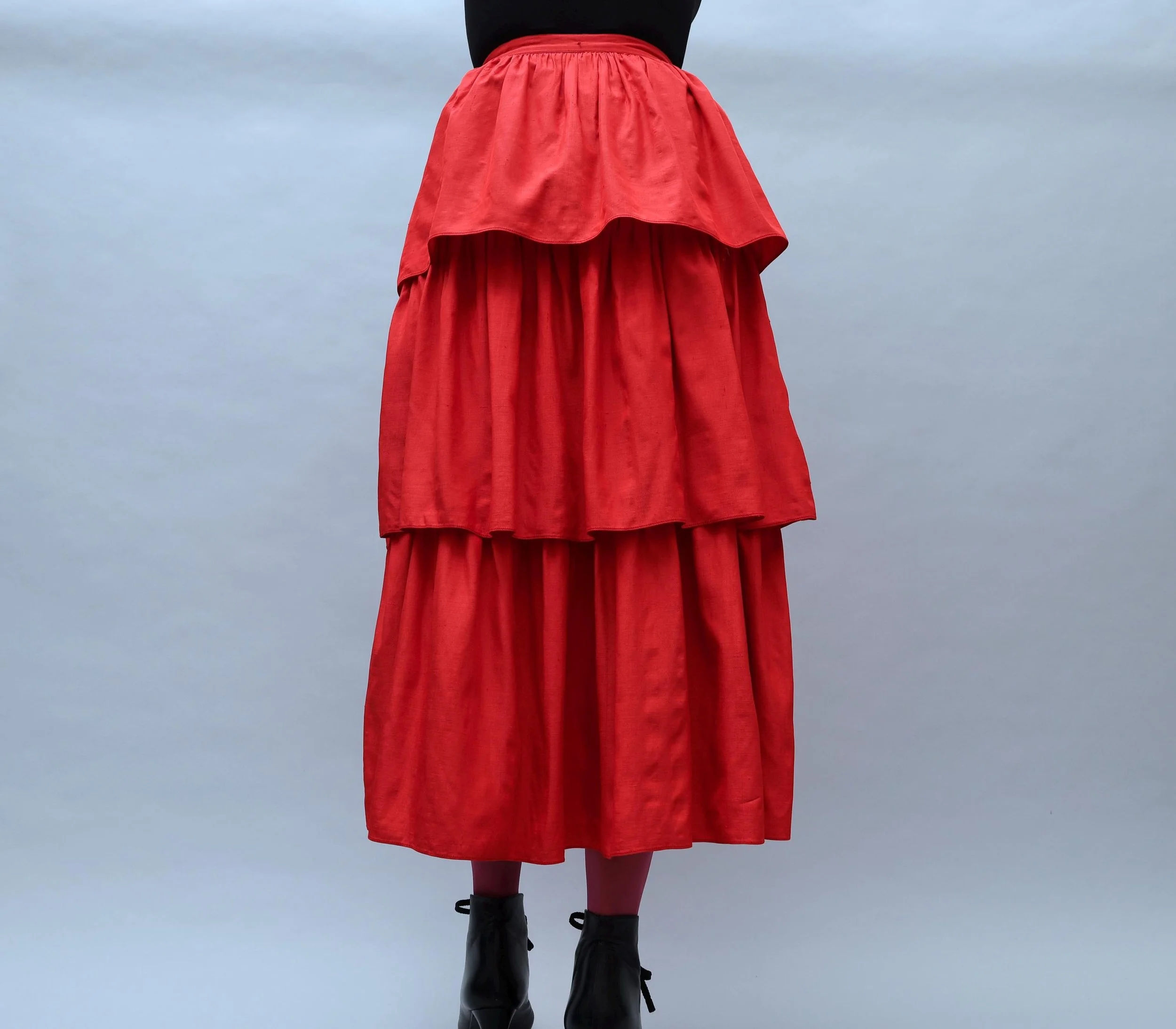 1970s Yves Saint Laurent Rive Gauche tiered red raw silk skirt