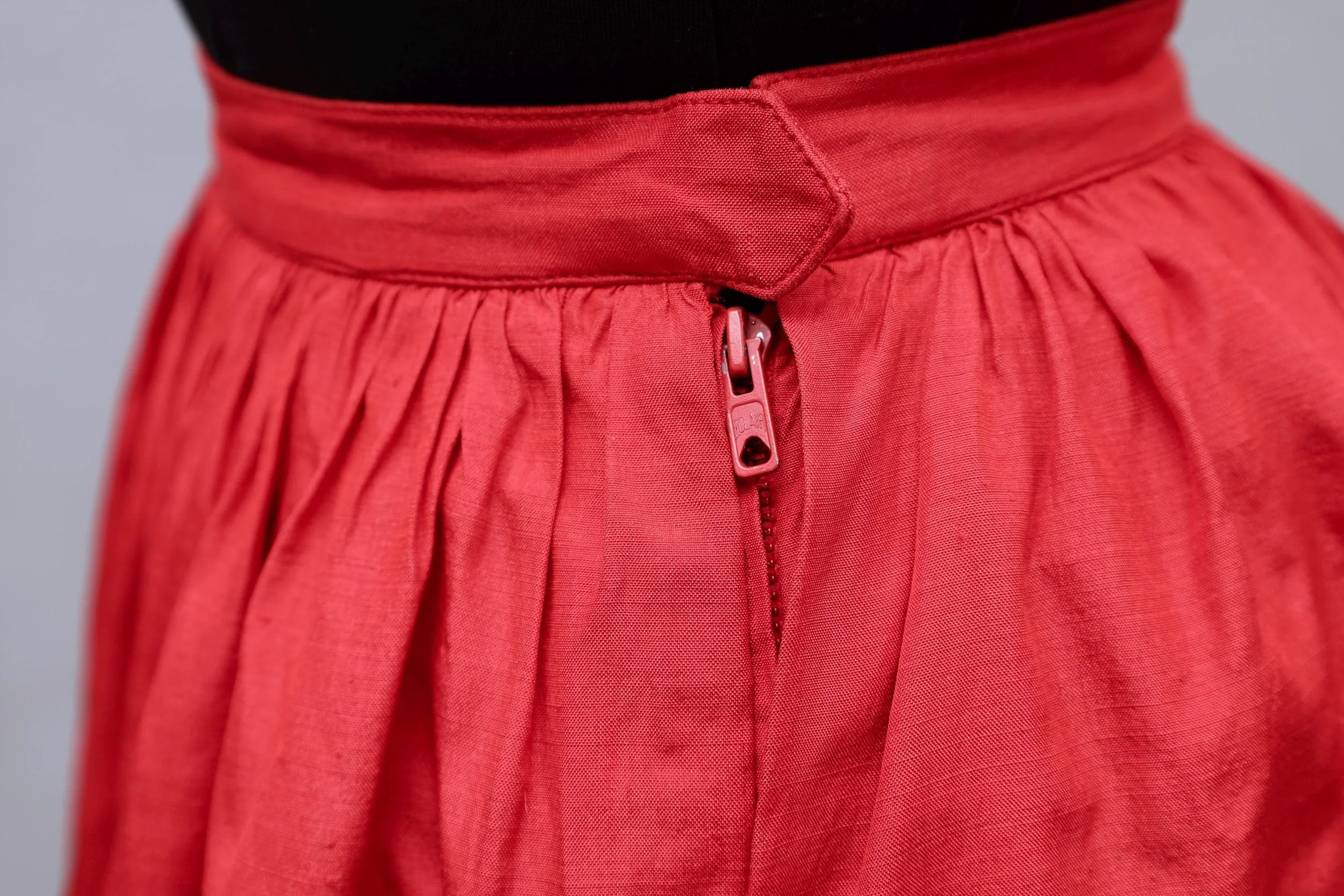 red raw silk skirt zipper