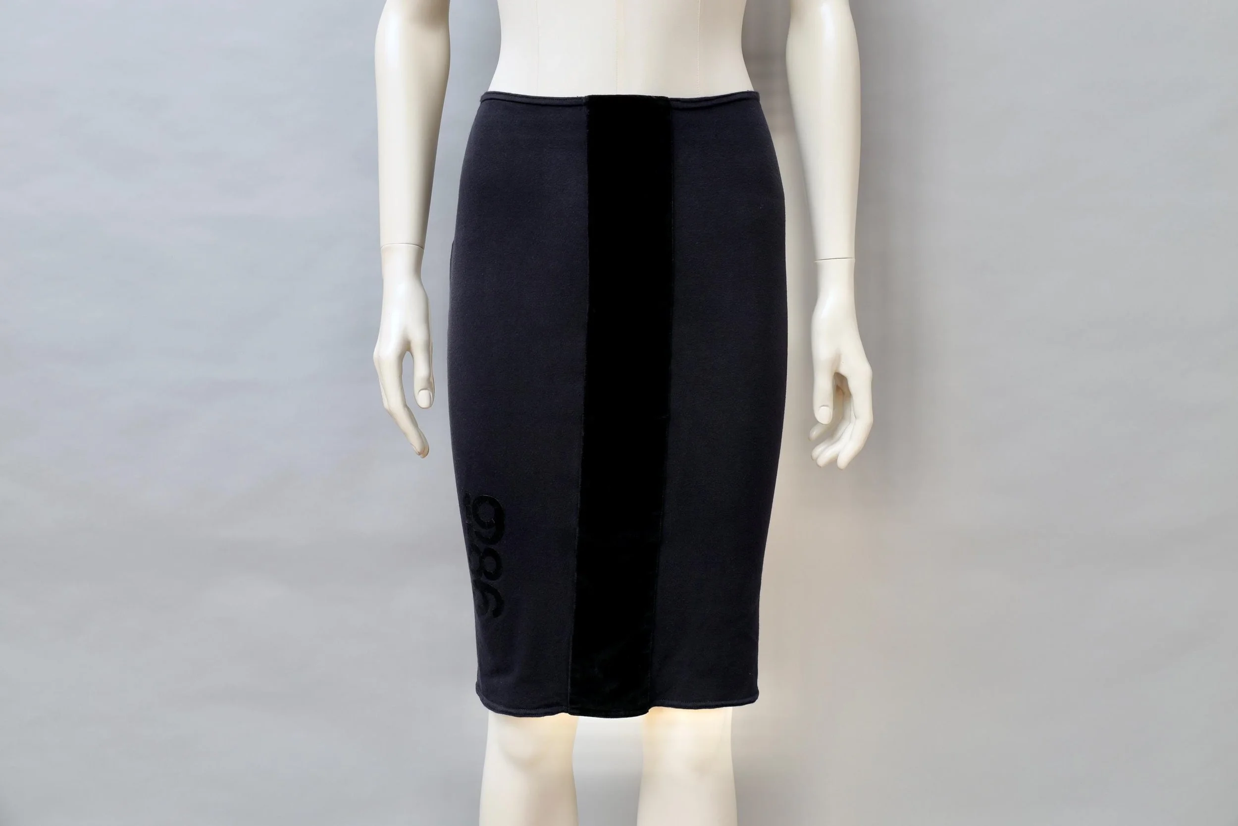 F/W 1986 Jean Paul Gaultier pour Gibo black stretch velvet stripe skirt