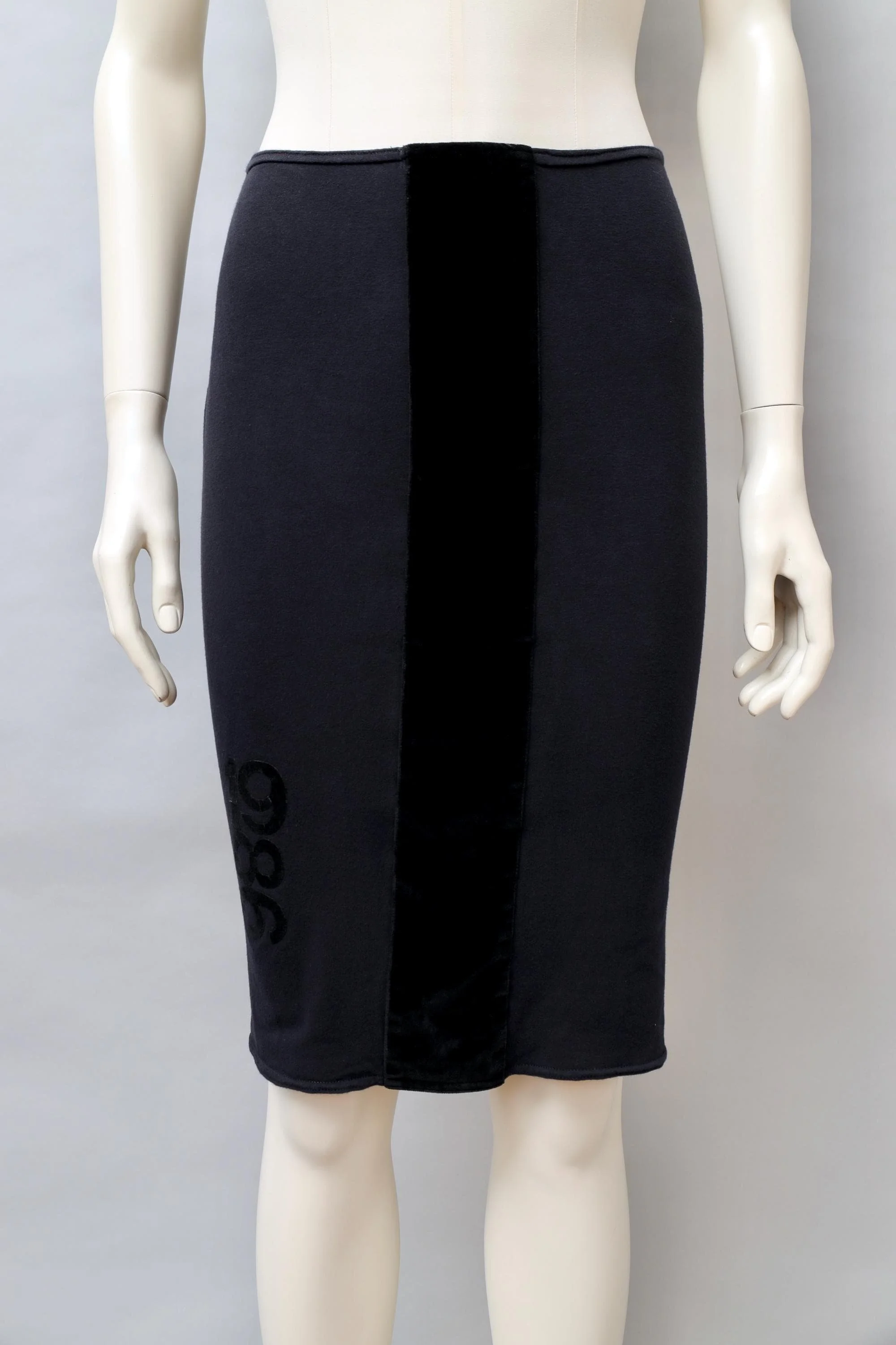 F/W 1986 Jean Paul Gaultier pour Gibo black stretch velvet stripe skirt