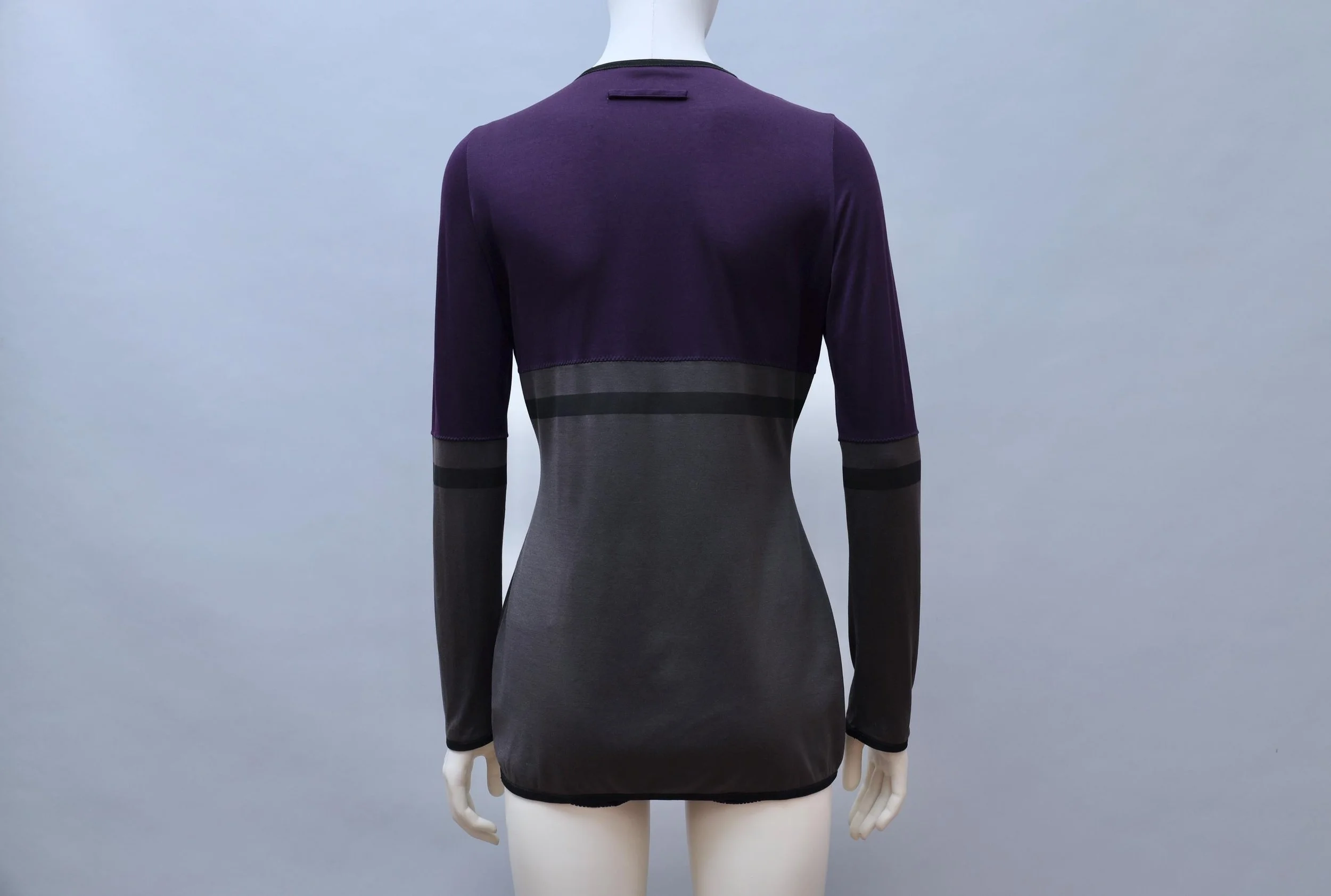 S/S 1990 Jean Paul Gaultier violet and taupe velvet 'SHORT' top