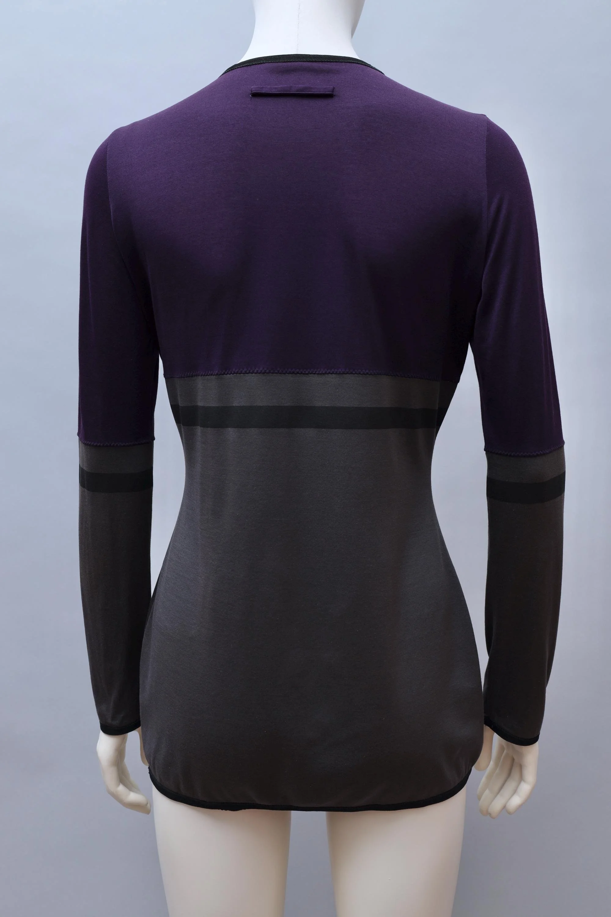 S/S 1990 Jean Paul Gaultier violet and taupe velvet 'SHORT' top
