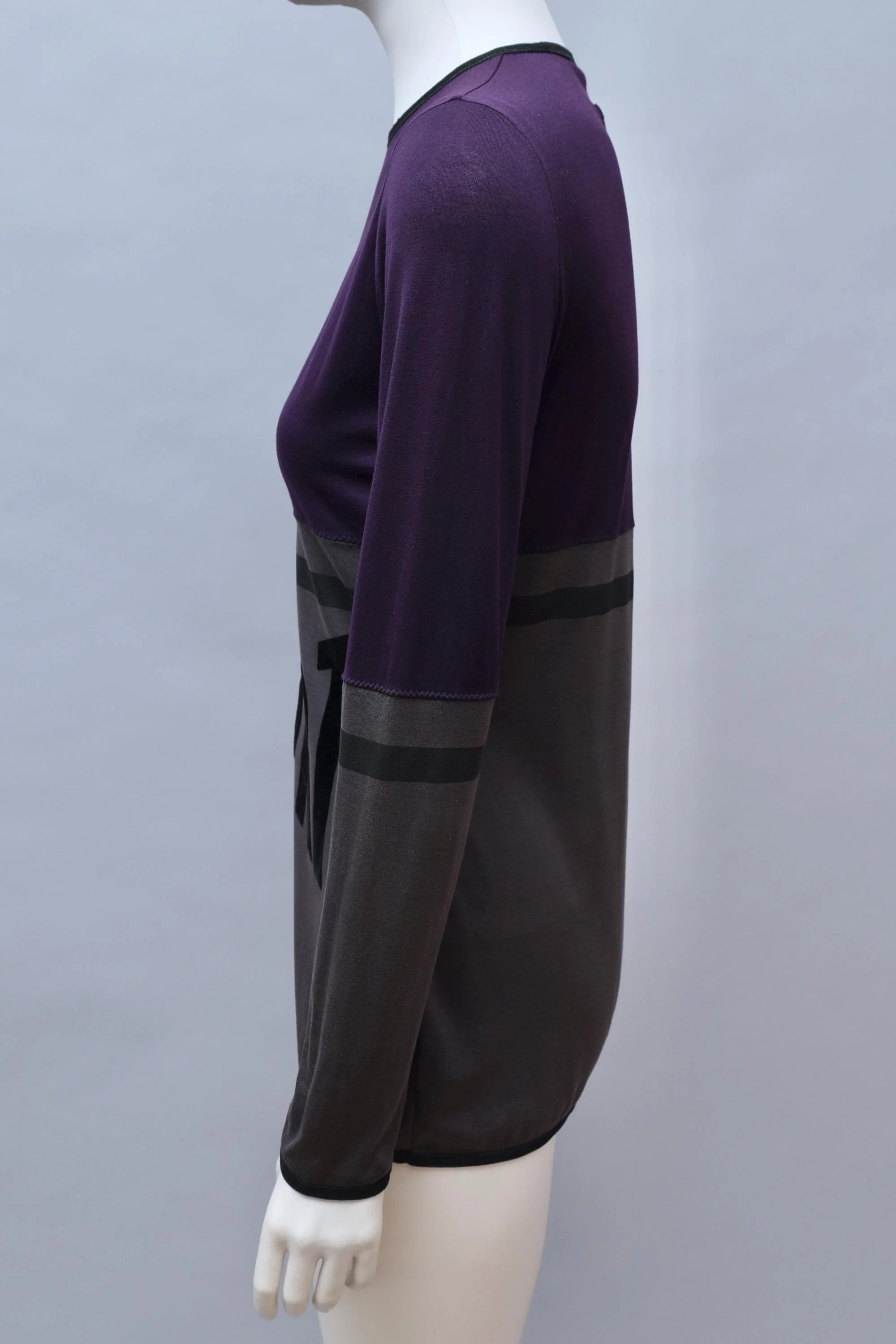 S/S 1990 Jean Paul Gaultier violet and taupe velvet 'SHORT' top