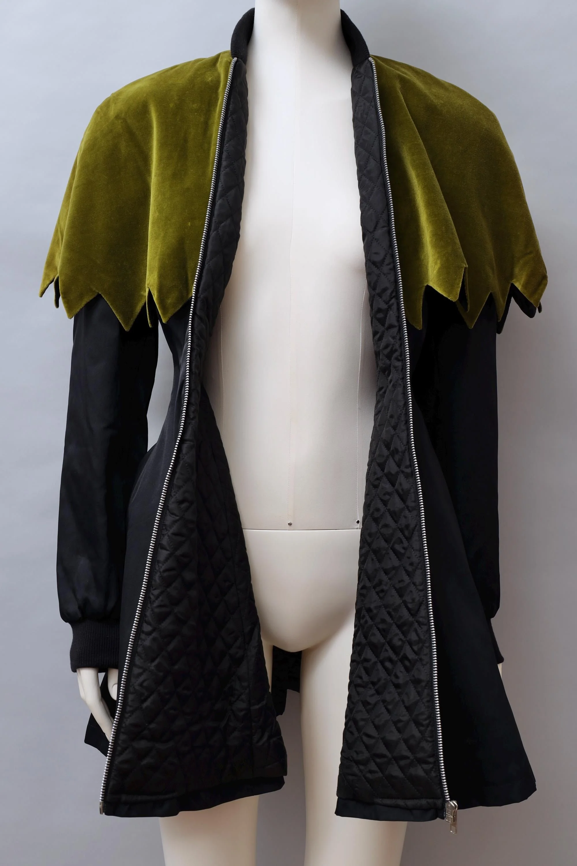 1990s Aquagirl by Fayçal Amor jagged green velvet capelet coat