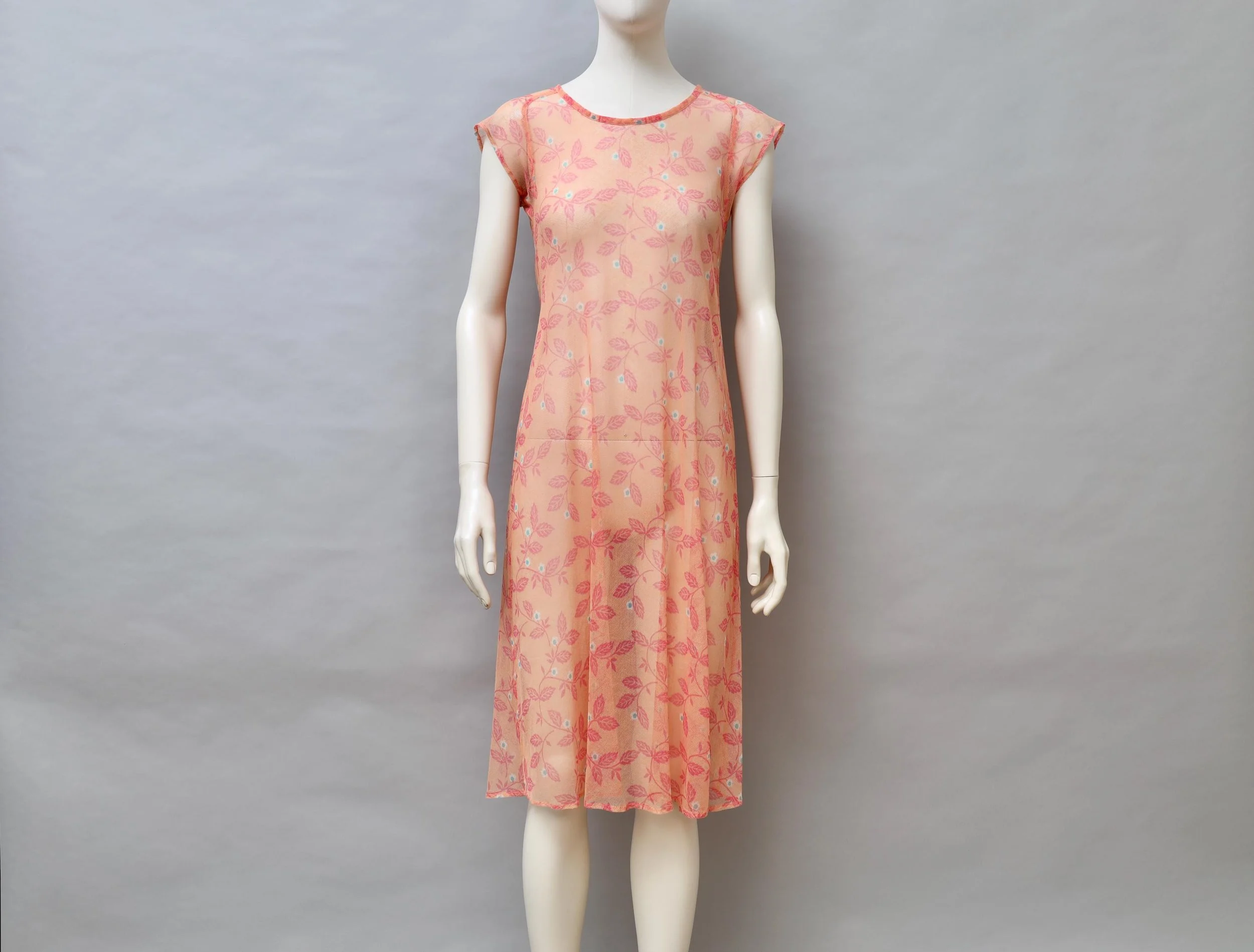 Rare 1970s Jungle Jap early Kenzo salmon pink floral mesh dress