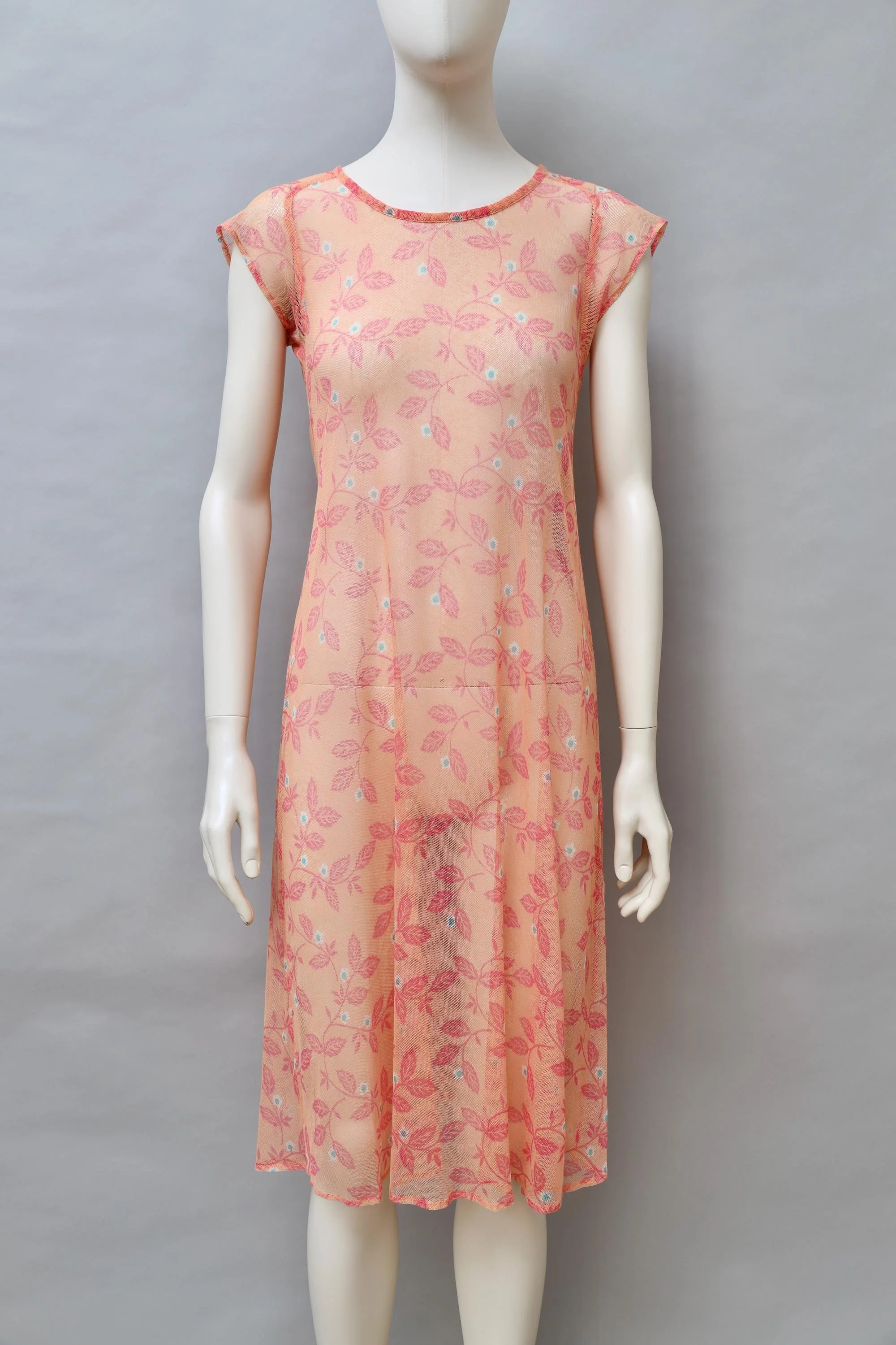 Rare 1970s Jungle Jap early Kenzo salmon pink floral mesh dress