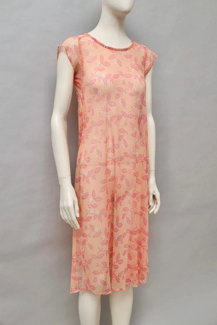 Rare 1970s Jungle Jap early Kenzo salmon pink floral mesh dress