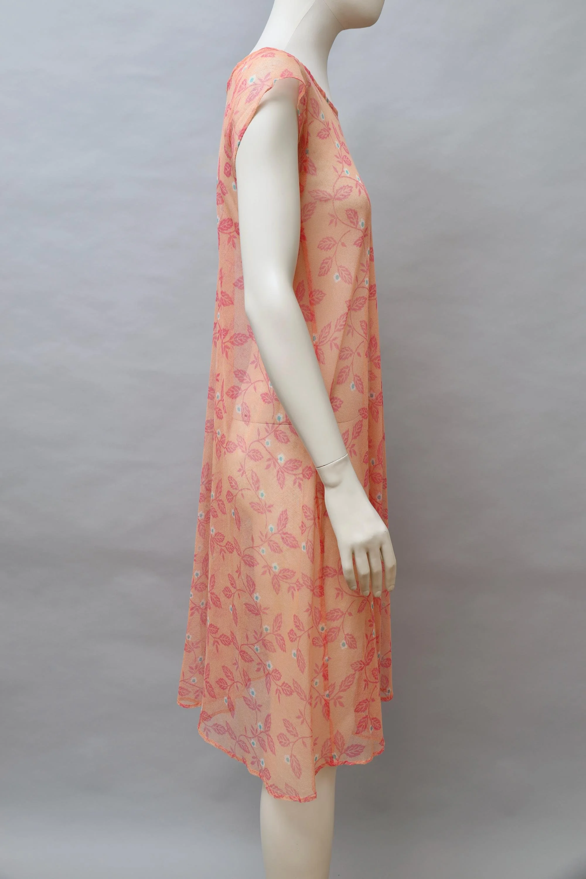 Rare 1970s Jungle Jap early Kenzo salmon pink floral mesh dress