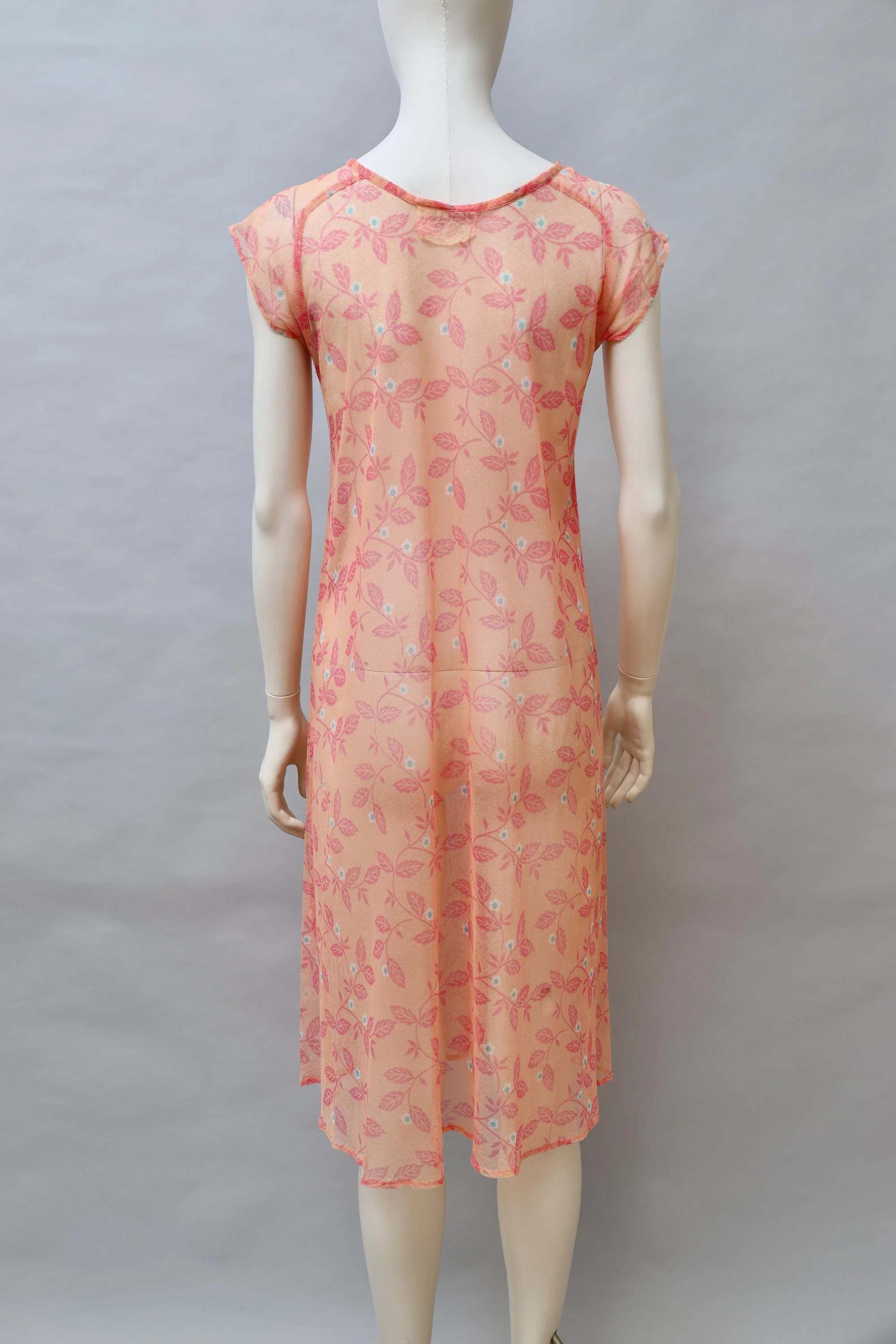 Rare 1970s Jungle Jap early Kenzo salmon pink floral mesh dress
