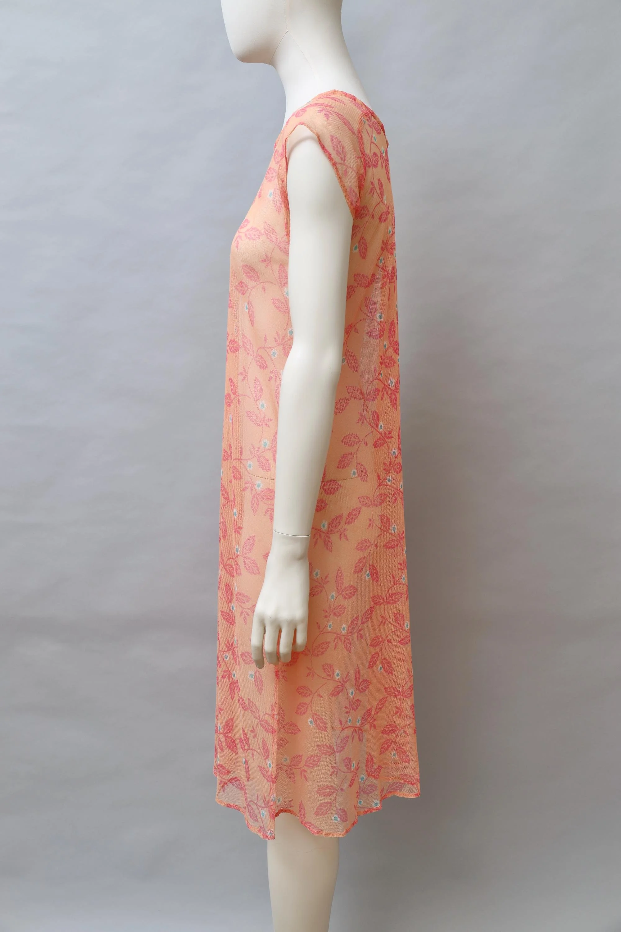 Rare 1970s Jungle Jap early Kenzo salmon pink floral mesh dress