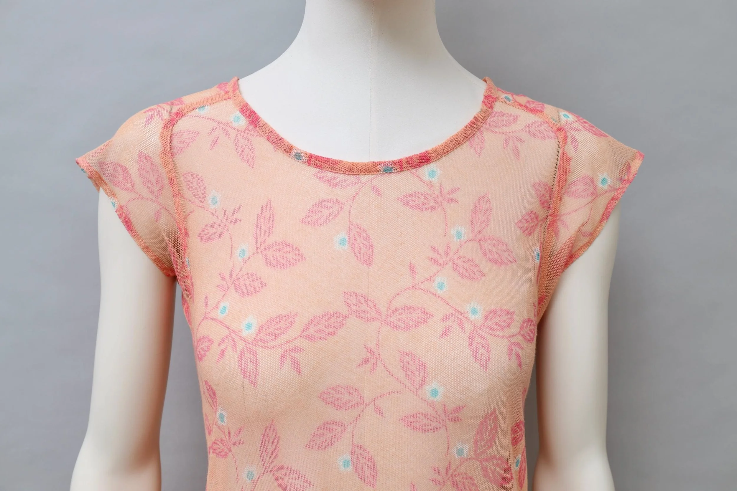 Rare 1970s Jungle Jap early Kenzo salmon pink floral mesh dress