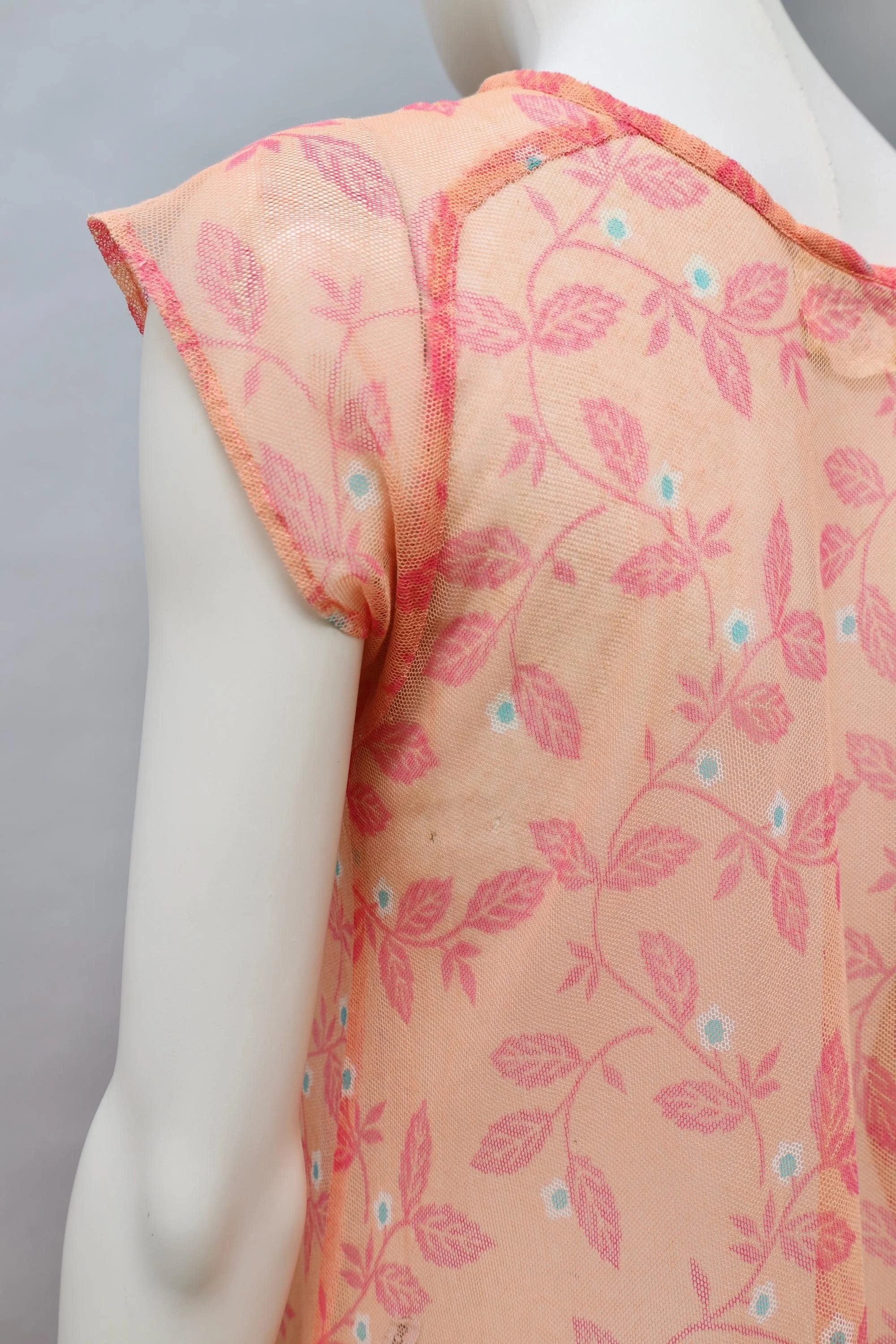 Rare 1970s Jungle Jap early Kenzo salmon pink floral mesh dress