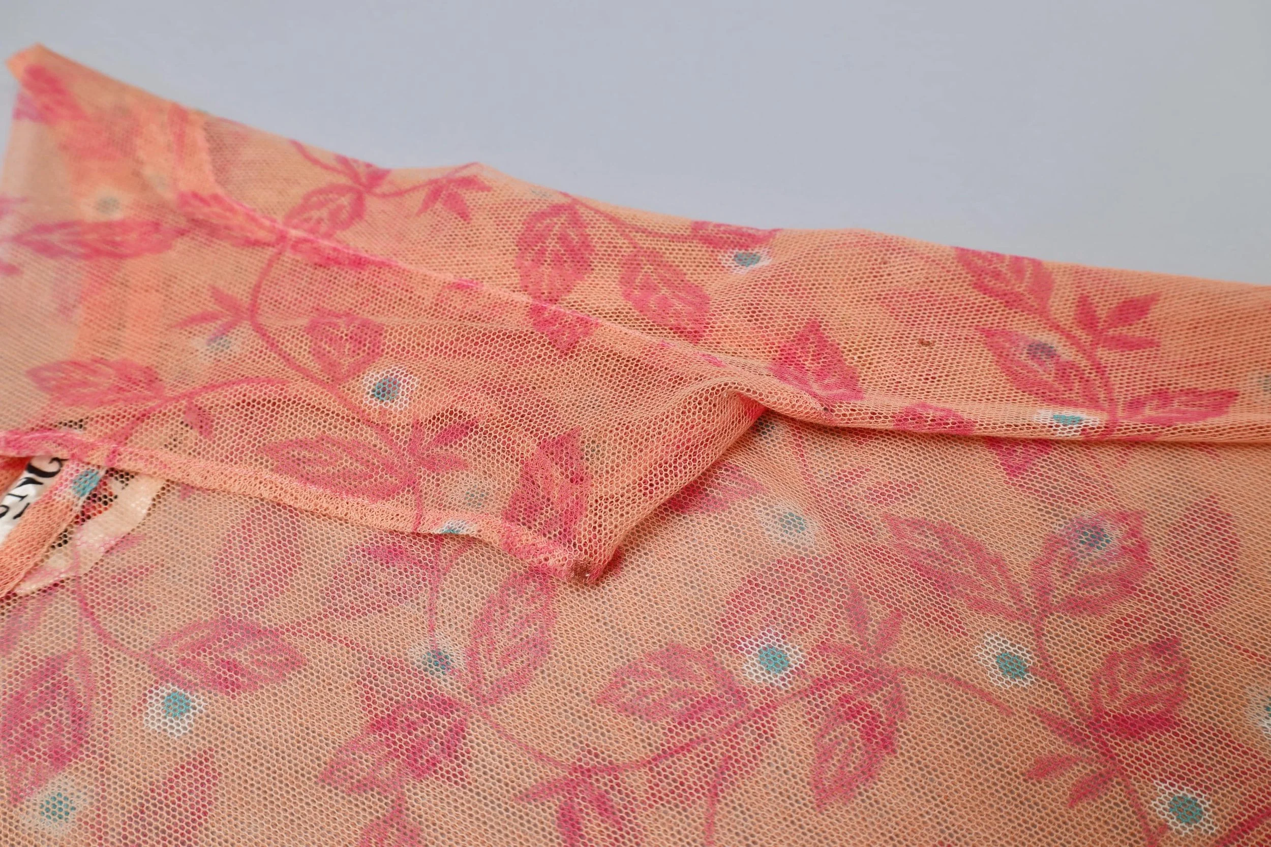 Rare 1970s Jungle Jap early Kenzo salmon pink floral mesh dress