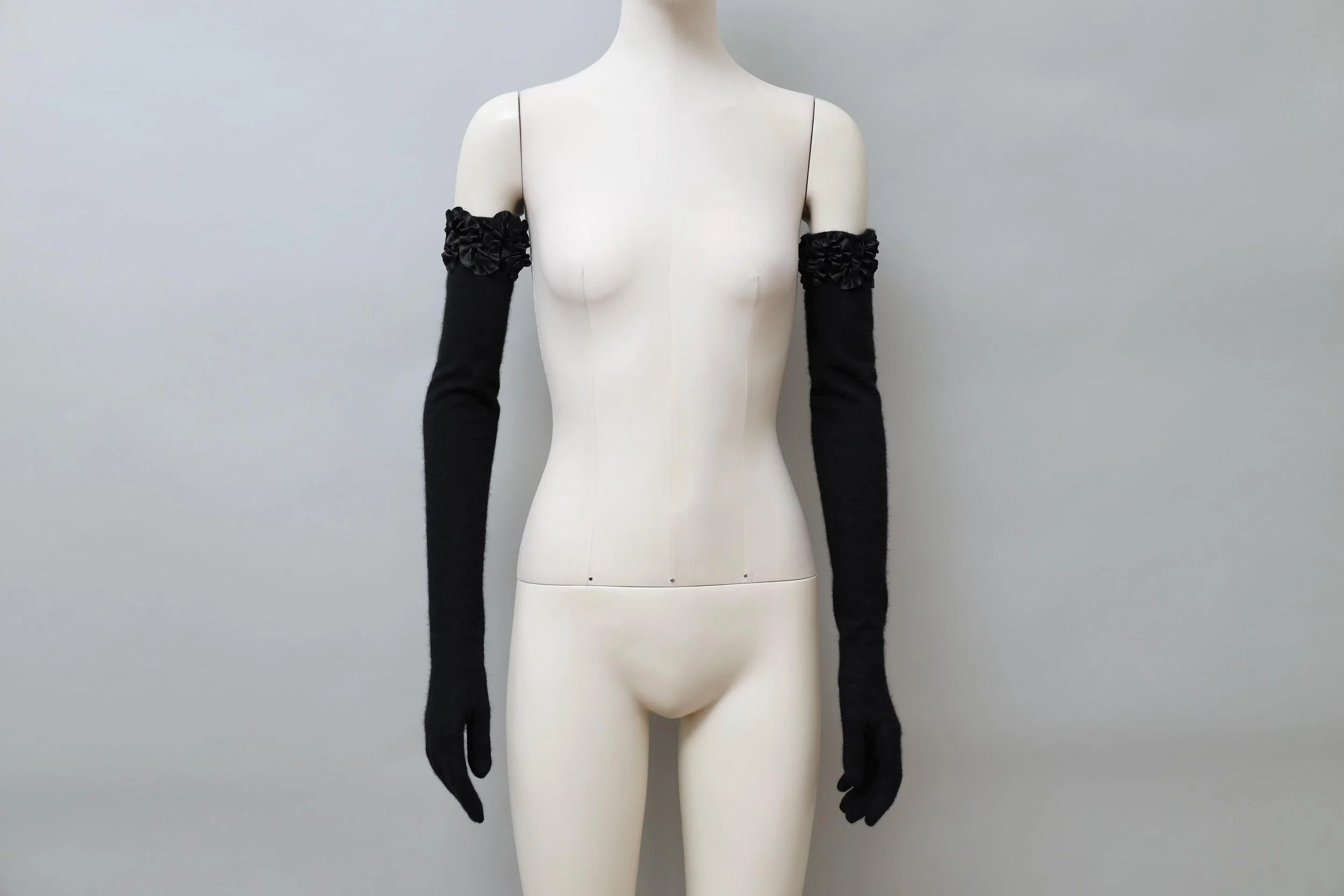 1980s Chantal Thomass angora cashmere ruched ribbon opera gloves