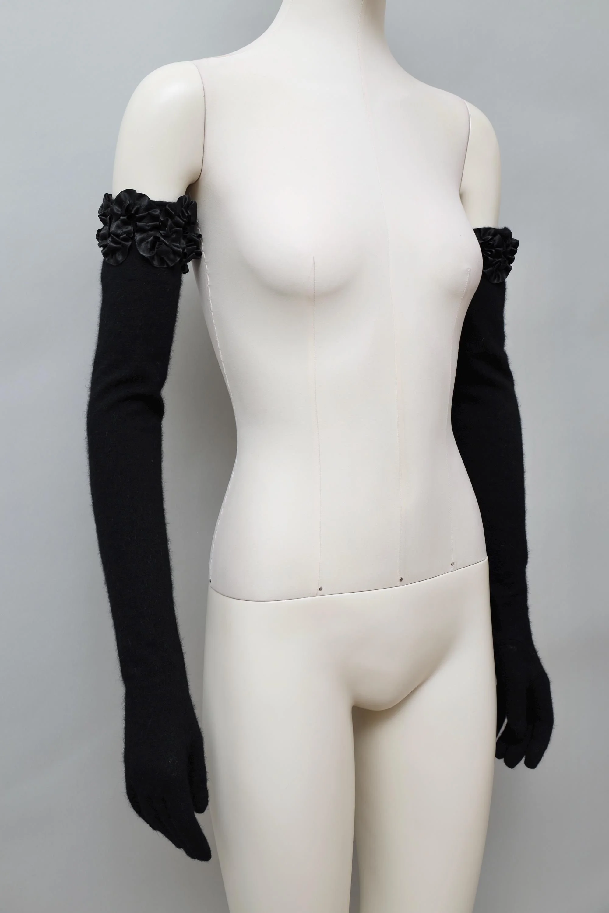 1980s Chantal Thomass angora cashmere ruched ribbon opera gloves