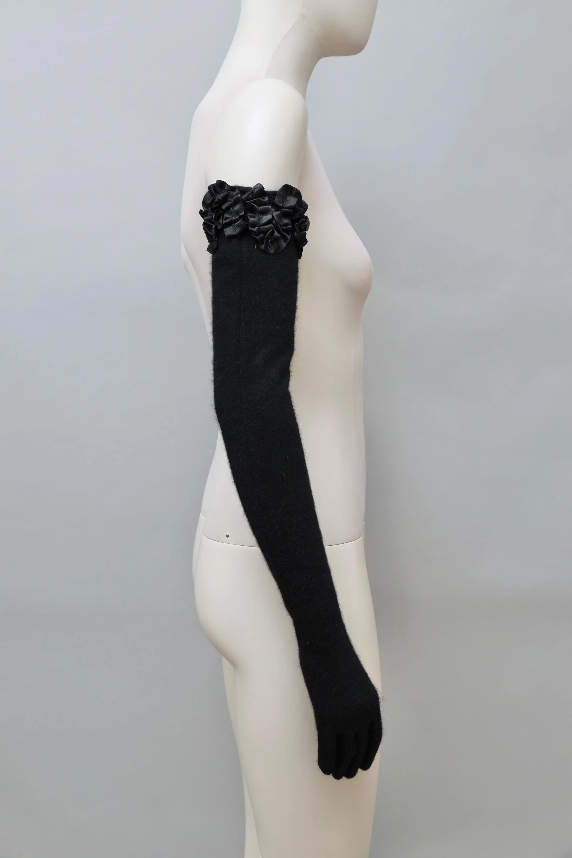 1980s Chantal Thomass angora cashmere ruched ribbon opera gloves