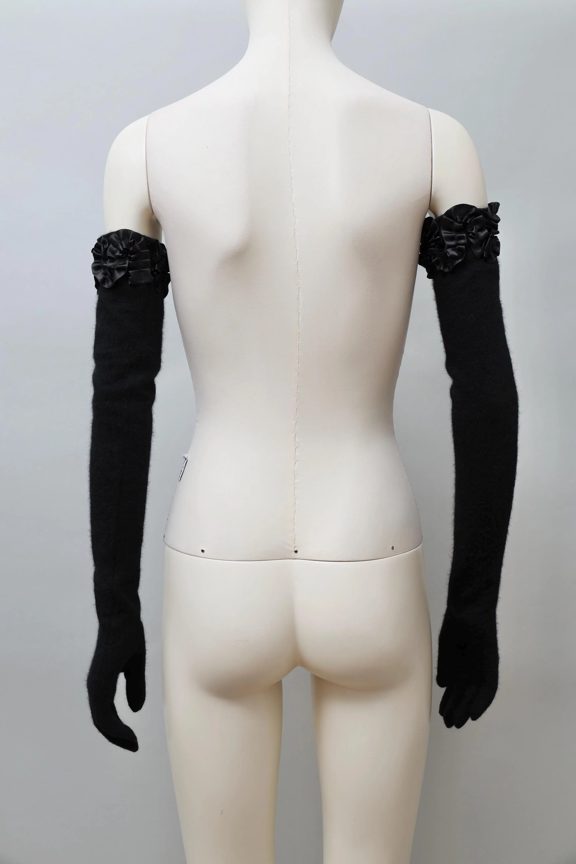 1980s Chantal Thomass angora cashmere ruched ribbon opera gloves