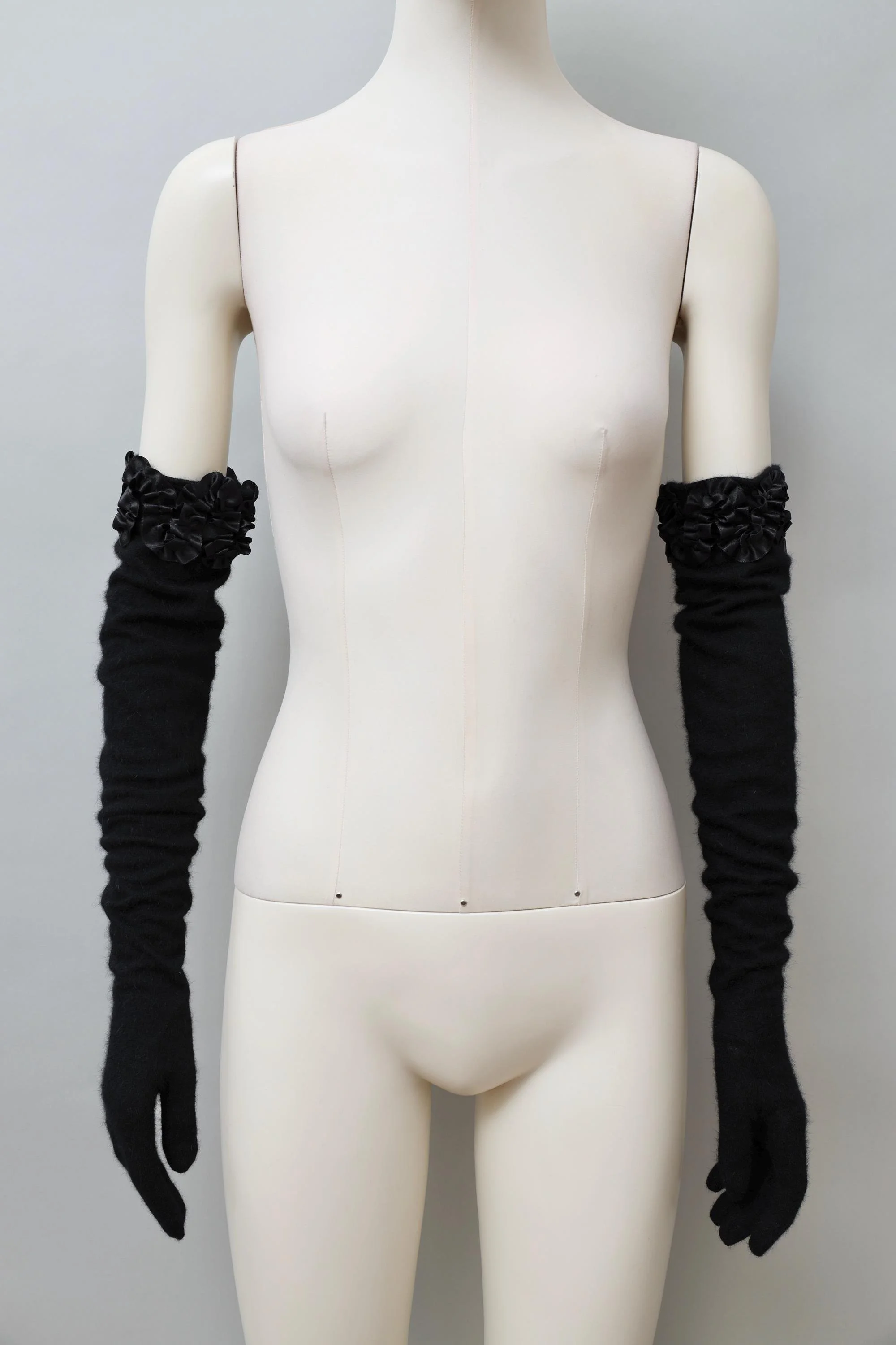 1980s Chantal Thomass angora cashmere ruched ribbon opera gloves