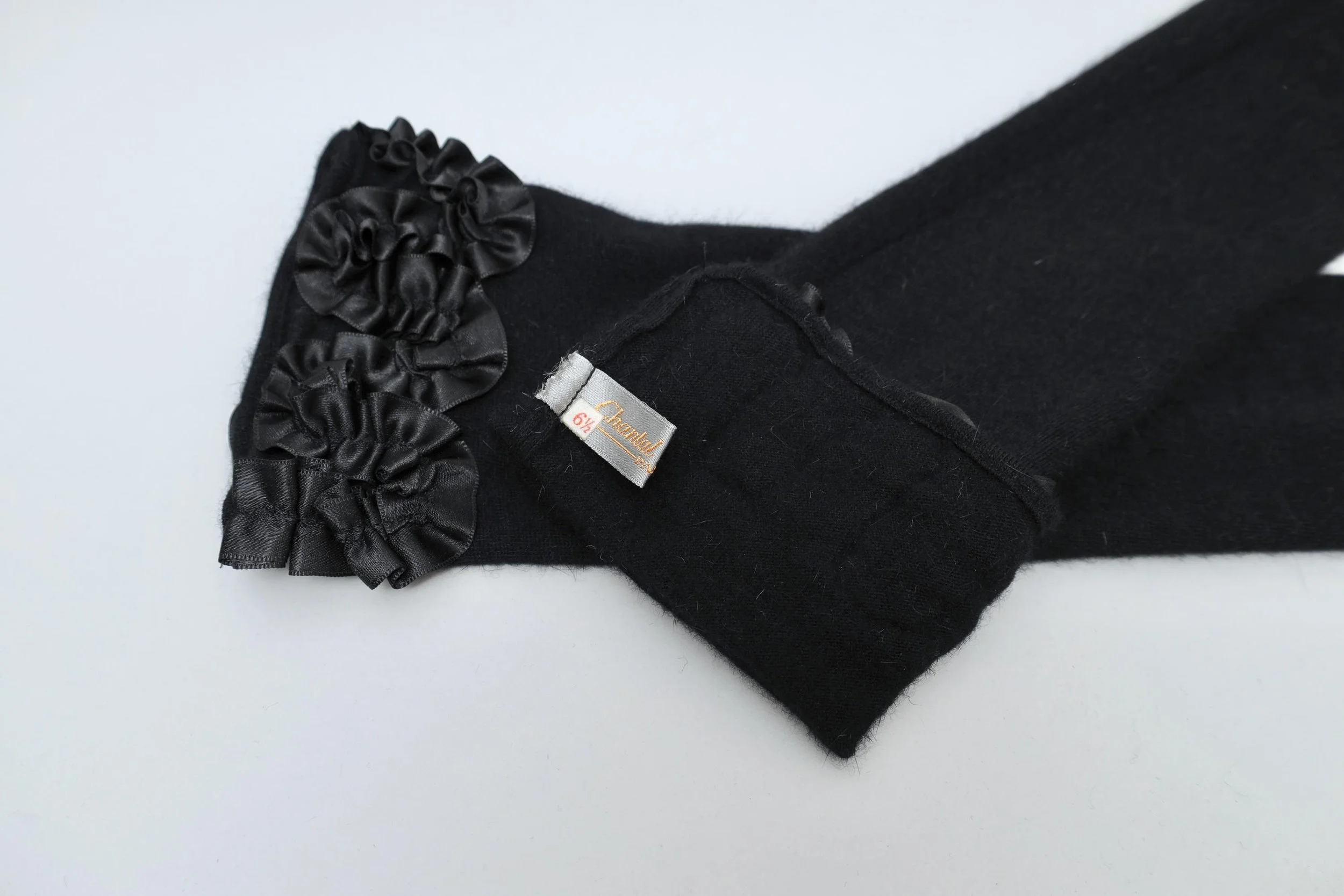1980s Chantal Thomass angora cashmere ruched ribbon opera gloves