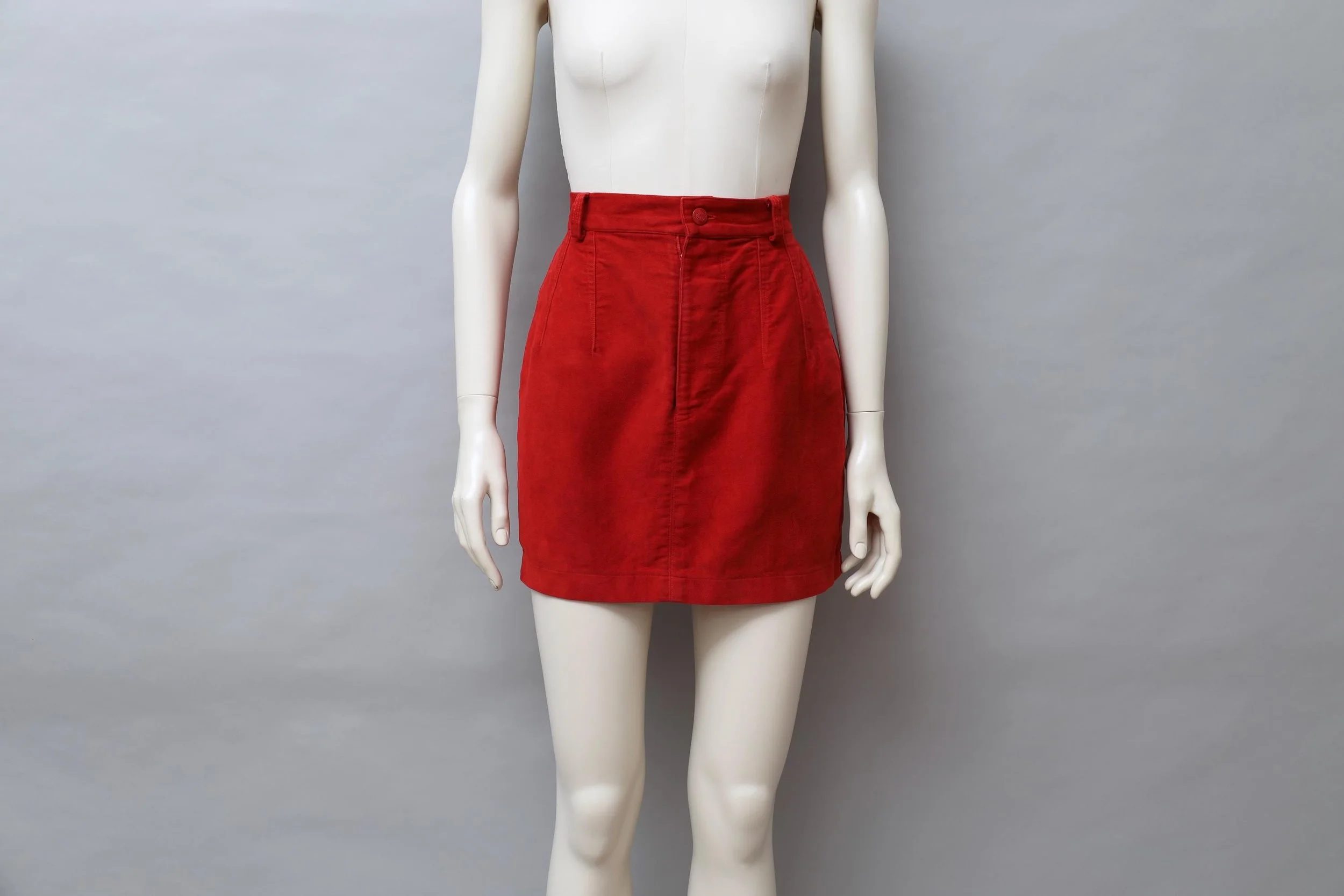 late 1980s Junior Gaultier red moleskin mini skirt