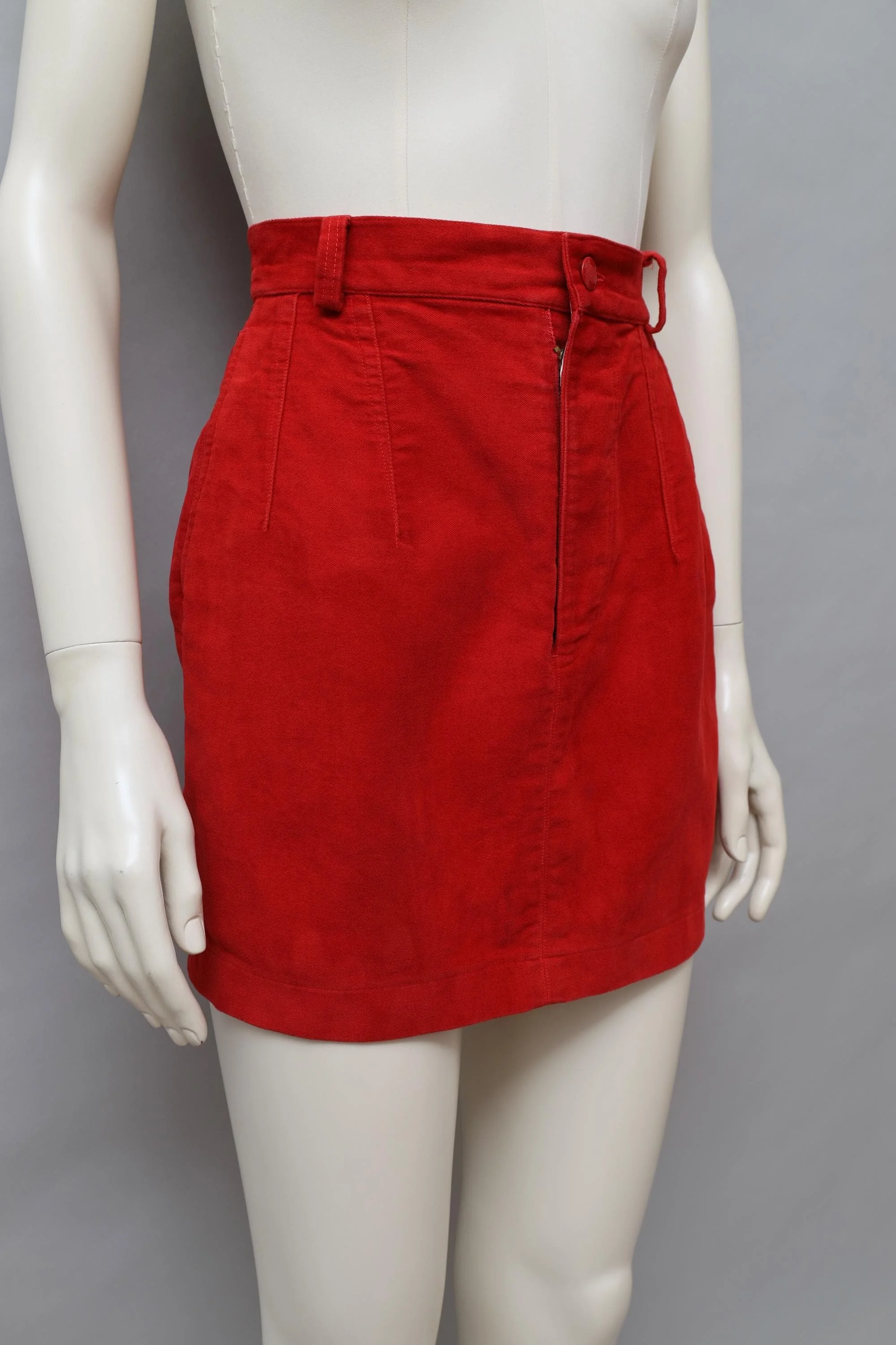late 1980s Junior Gaultier red moleskin mini skirt