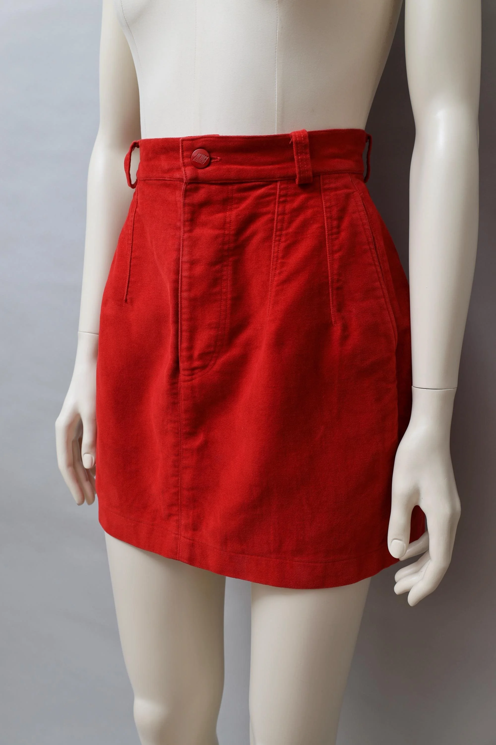 late 1980s Junior Gaultier red moleskin mini skirt