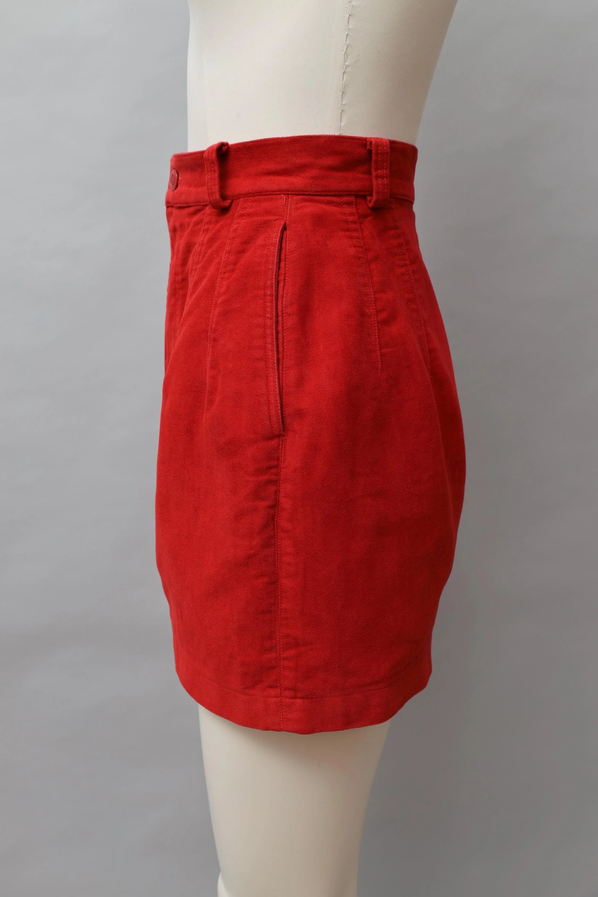 late 1980s Junior Gaultier red moleskin mini skirt
