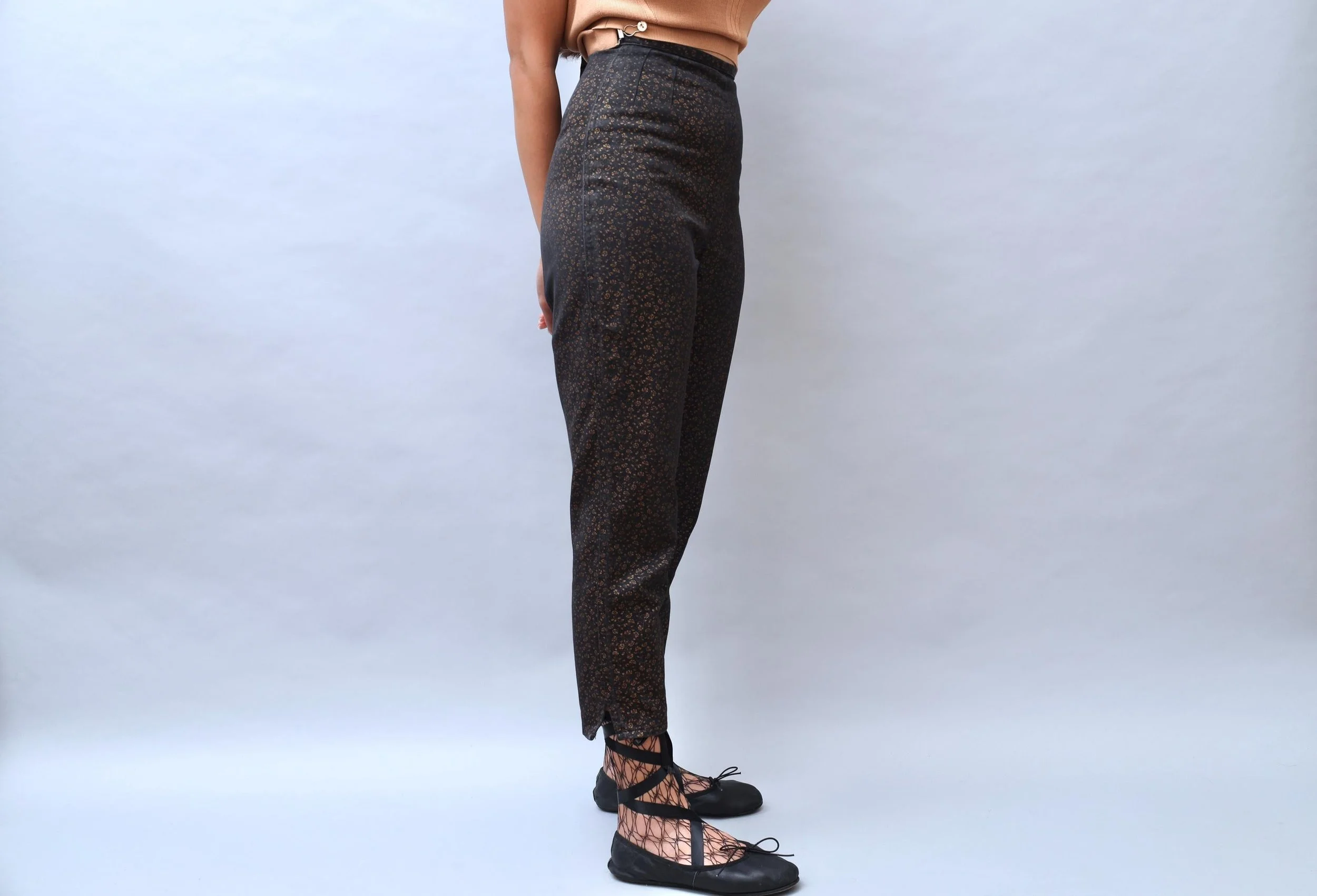 S/S 1989 Junior Gaultier by Jean Paul Gaultier copper floral print pants