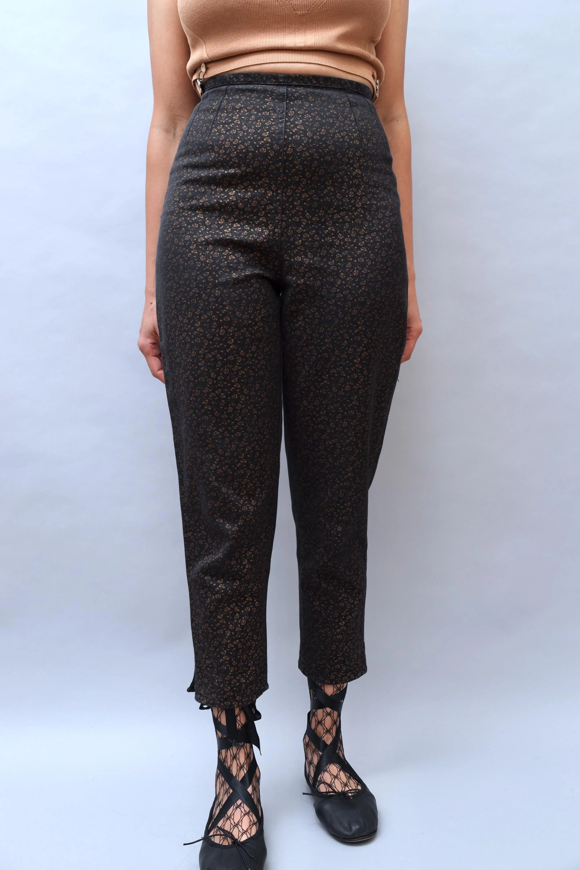 S/S 1989 Junior Gaultier by Jean Paul Gaultier copper floral print pants