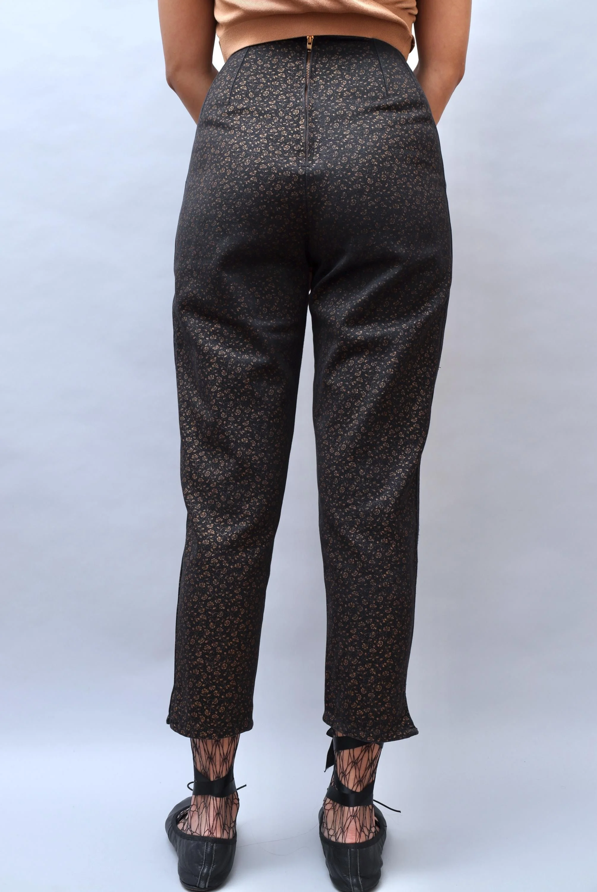 copper floral print pants back
