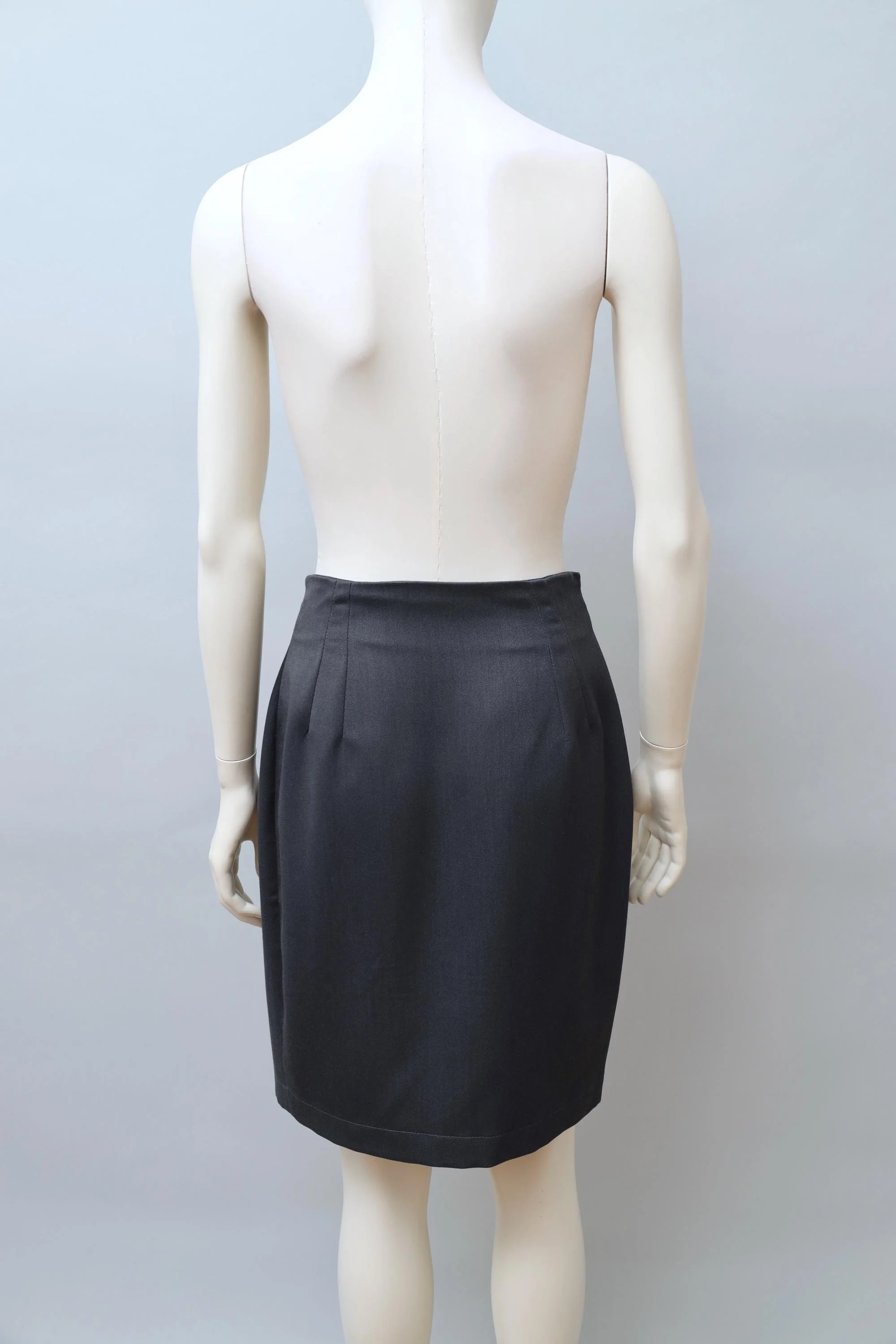 gray wrap pencil skirt with gold buttons back