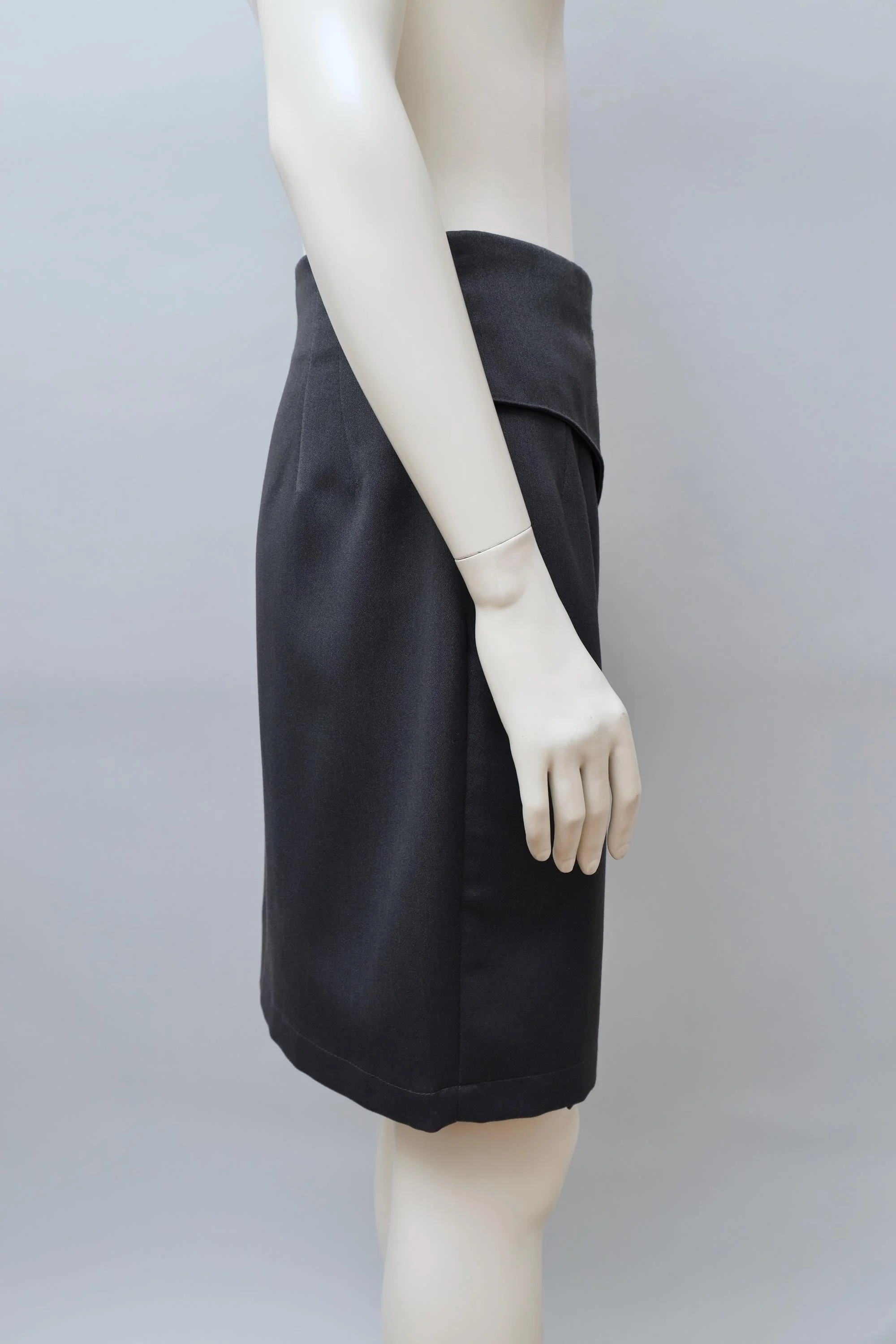 gray wrap pencil skirt with gold buttons side