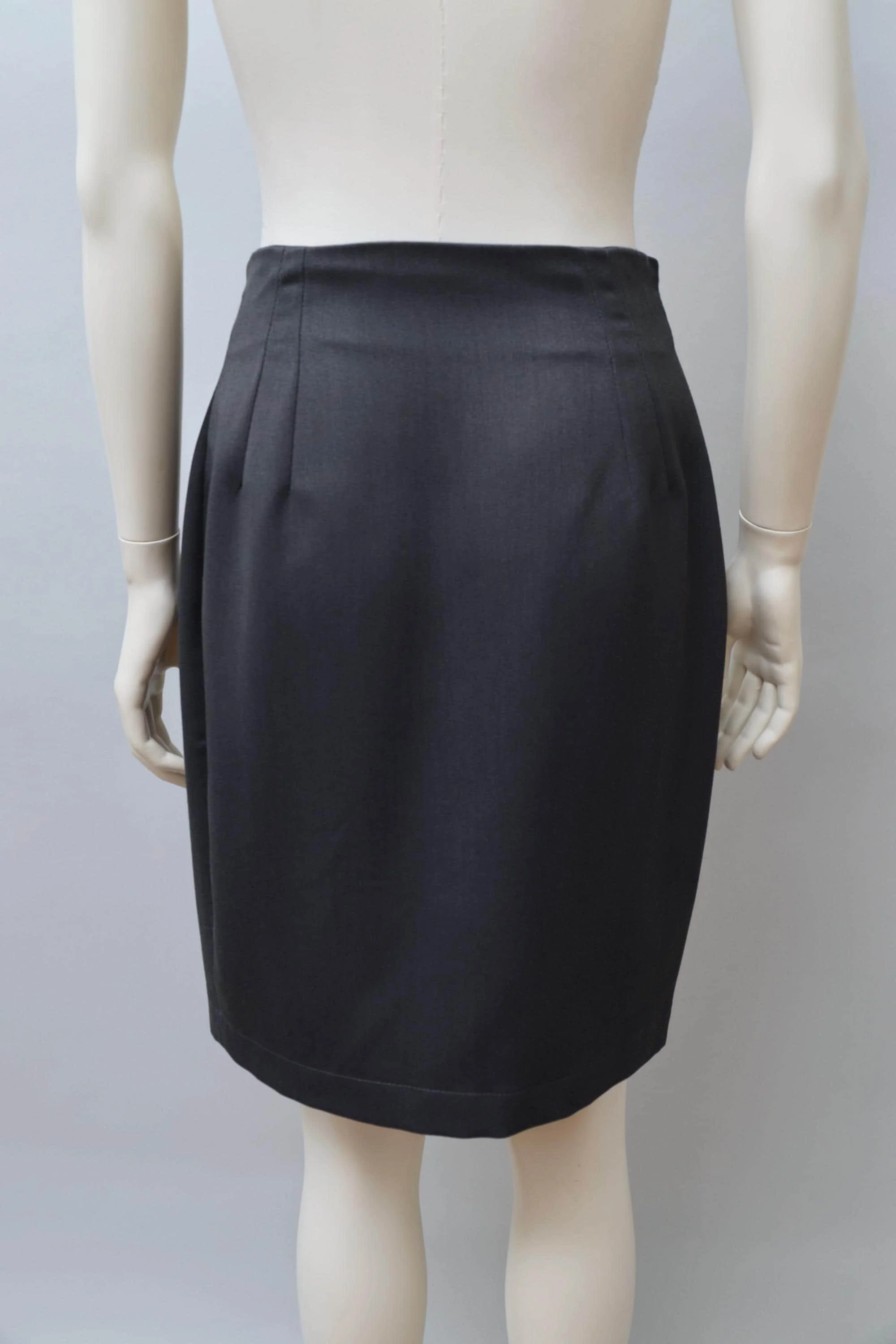gray wrap pencil skirt with gold buttons back