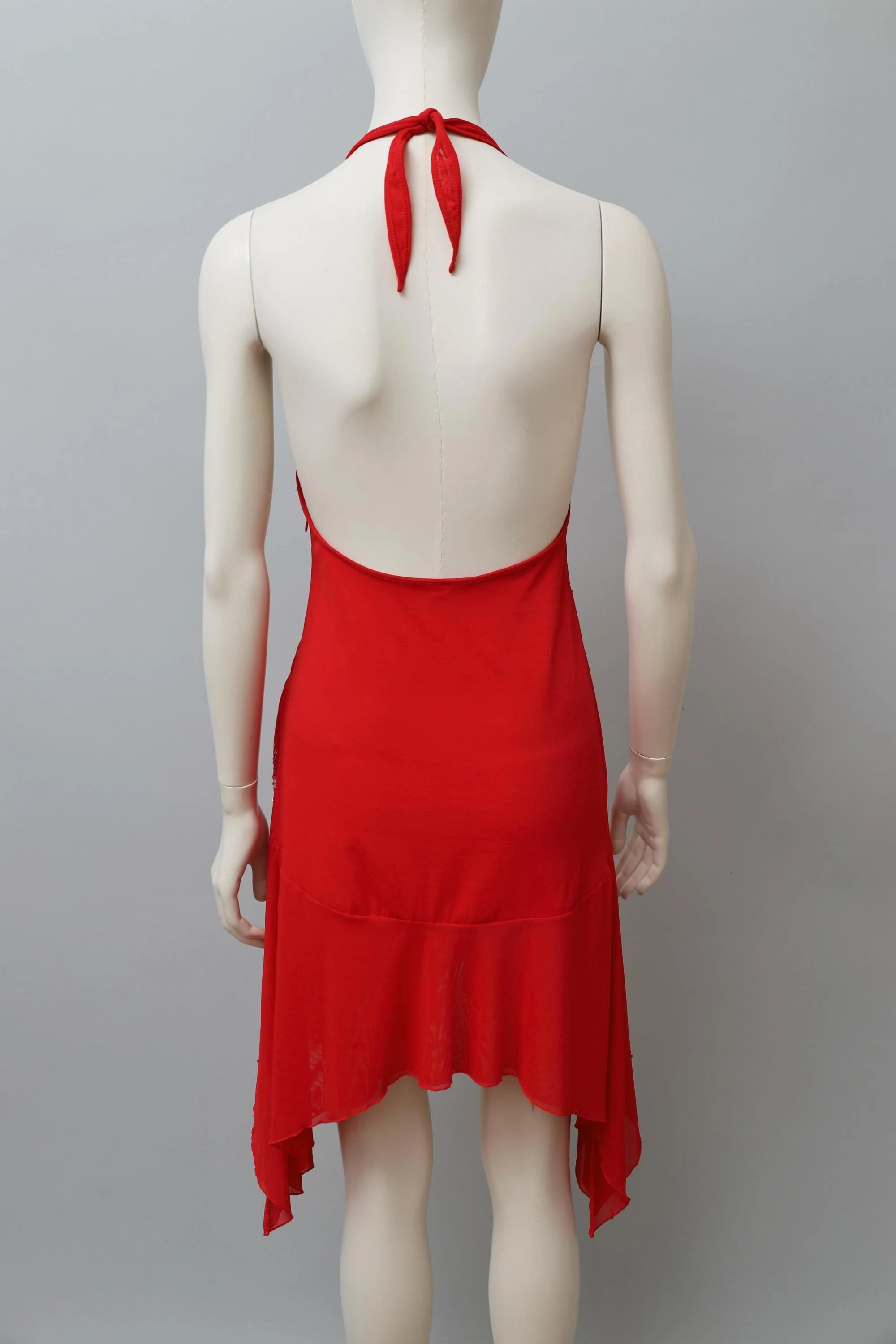 1990s Jessie Norman art deco sequin red chiffon halterneck dress