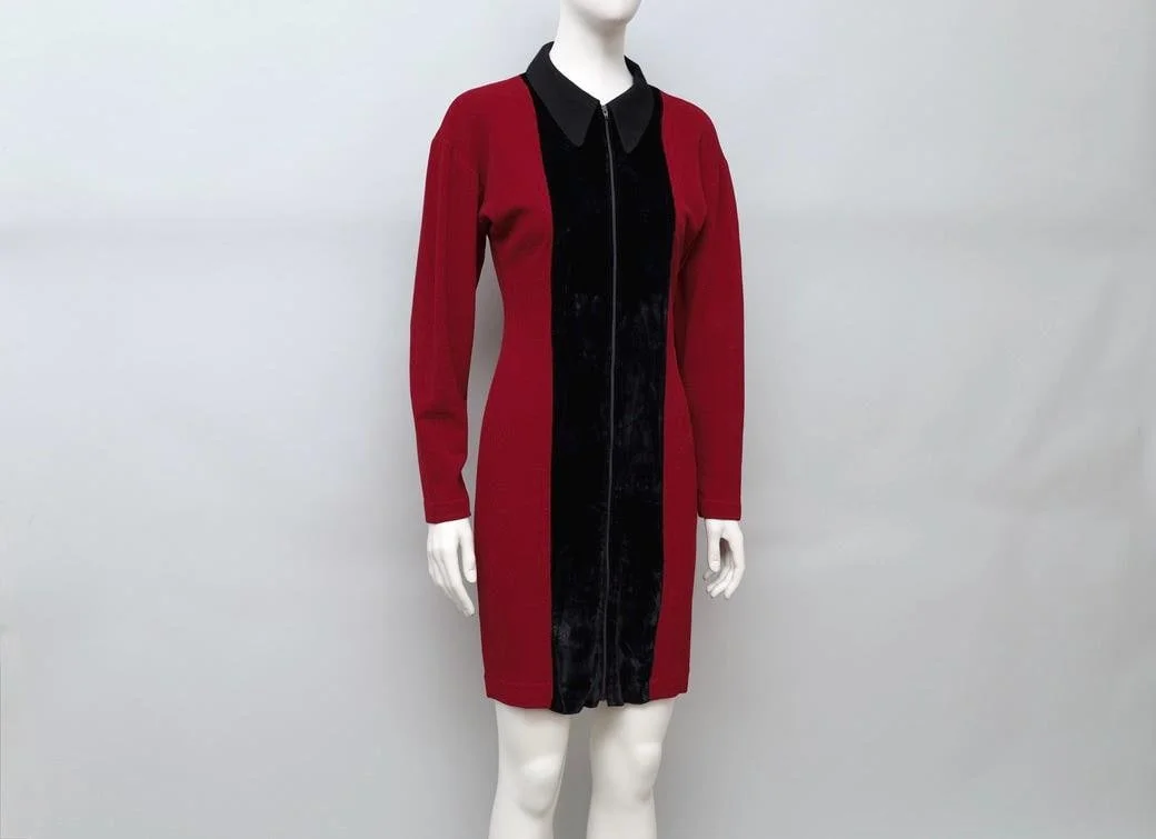 late 1980s / early 1990s Jean Paul Gaultier red dress with black velvet stripe