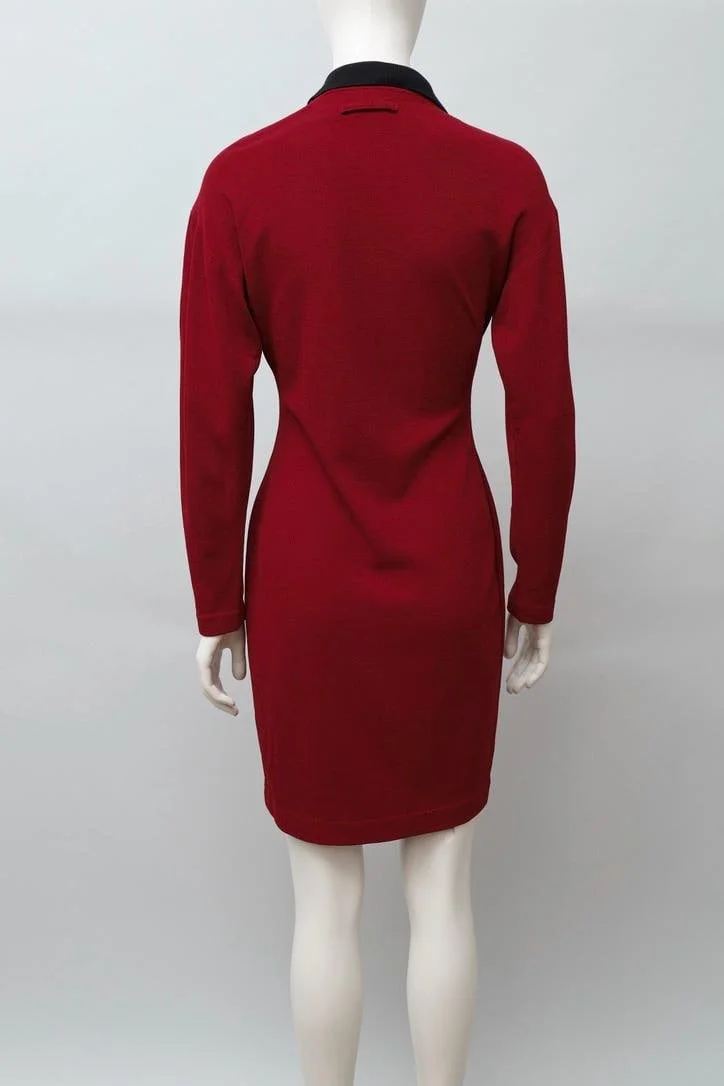 late 1980s / early 1990s Jean Paul Gaultier red dress with black velvet stripe