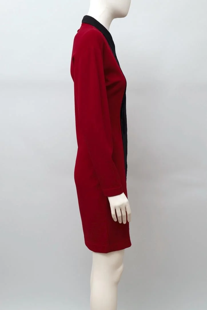 late 1980s / early 1990s Jean Paul Gaultier red dress with black velvet stripe