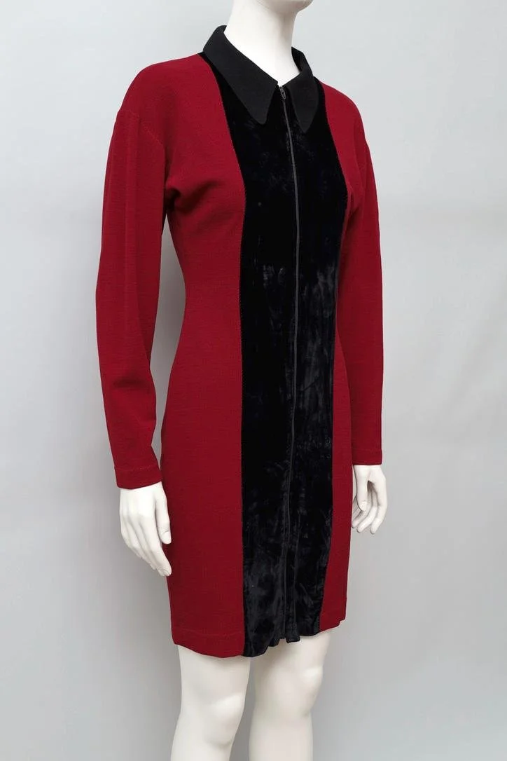 late 1980s / early 1990s Jean Paul Gaultier red dress with black velvet stripe