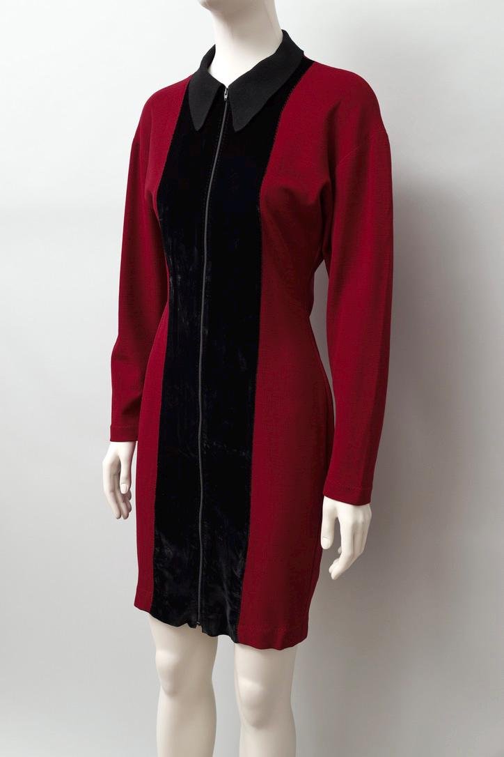 late 1980s / early 1990s Jean Paul Gaultier red dress with black velvet stripe